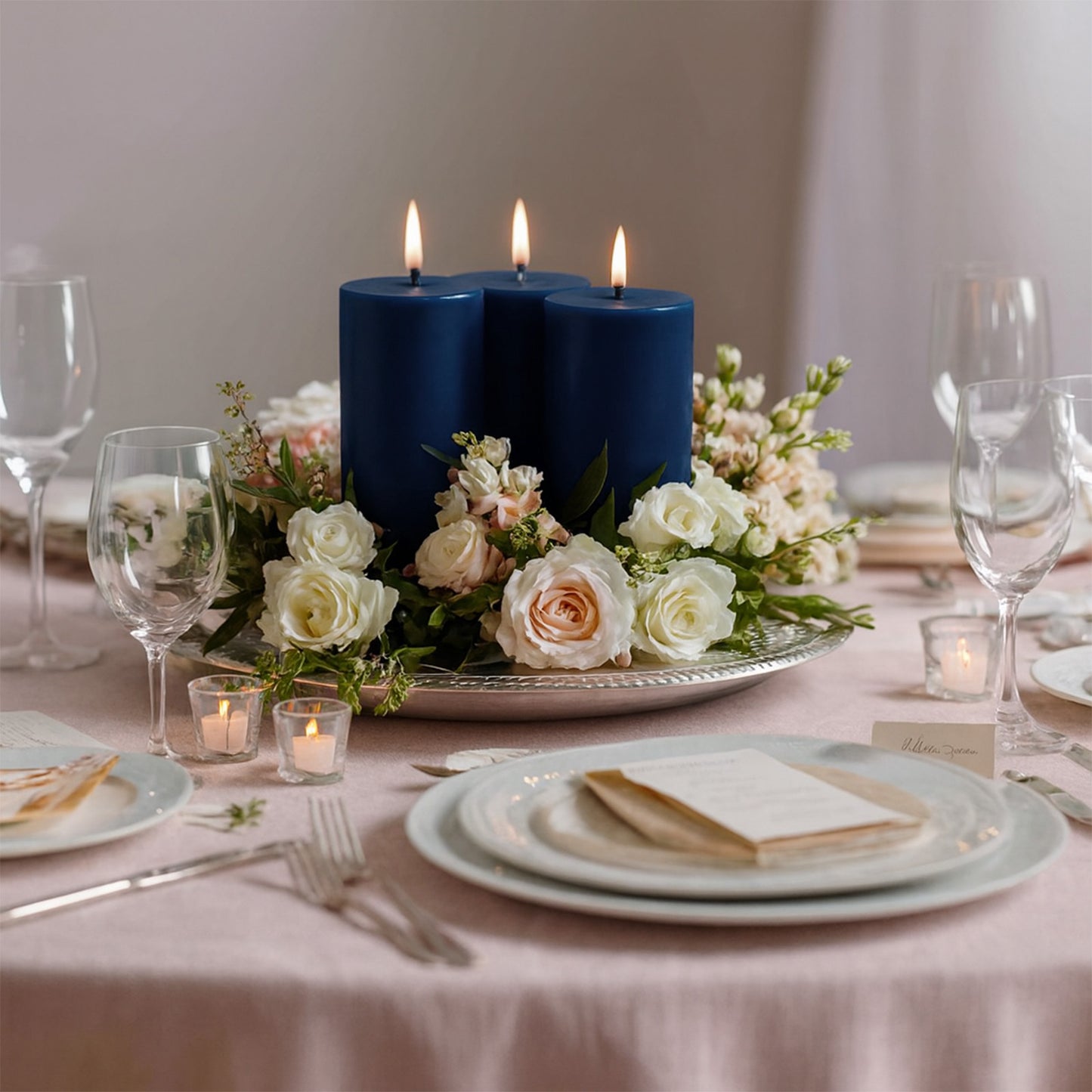 6-Pack Unscented Dripless Pillar Candles – 3"x6" Navy Blue Paraffin Wax with Smokeless Cotton Wicks, Clean & Long-Lasting 60-Hour Burn