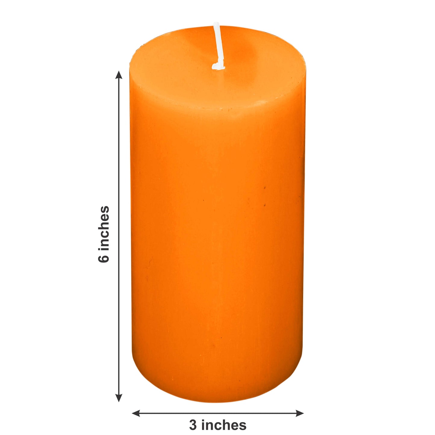 6-Pack Unscented Dripless Pillar Candles – 3"x6" Orange Paraffin Wax with Smokeless Cotton Wicks, Clean & Long-Lasting 60-Hour Burn