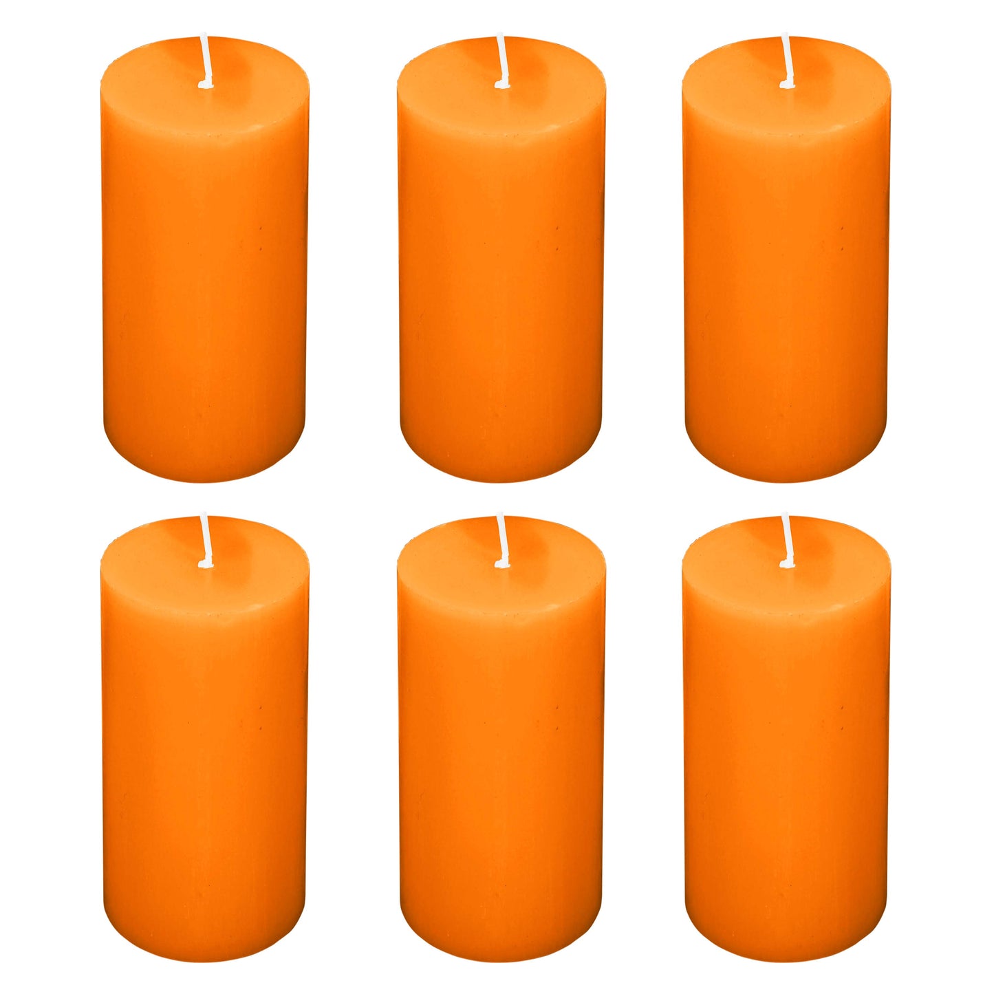 6-Pack Unscented Dripless Pillar Candles – 3"x6" Orange Paraffin Wax with Smokeless Cotton Wicks, Clean & Long-Lasting 60-Hour Burn