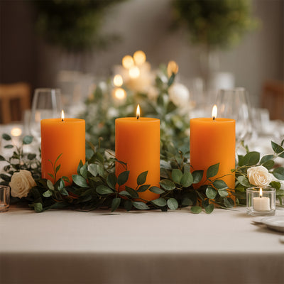 D&eacute;cor ideas using Orange pillar candles