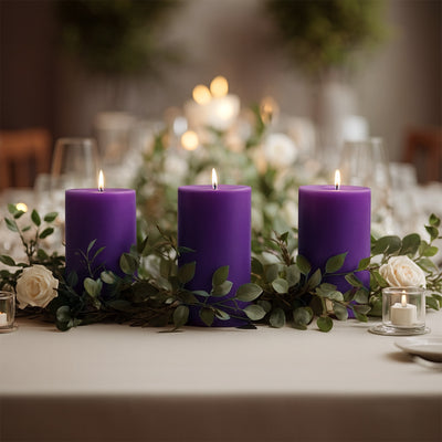 D&eacute;cor ideas using Purple pillar candles