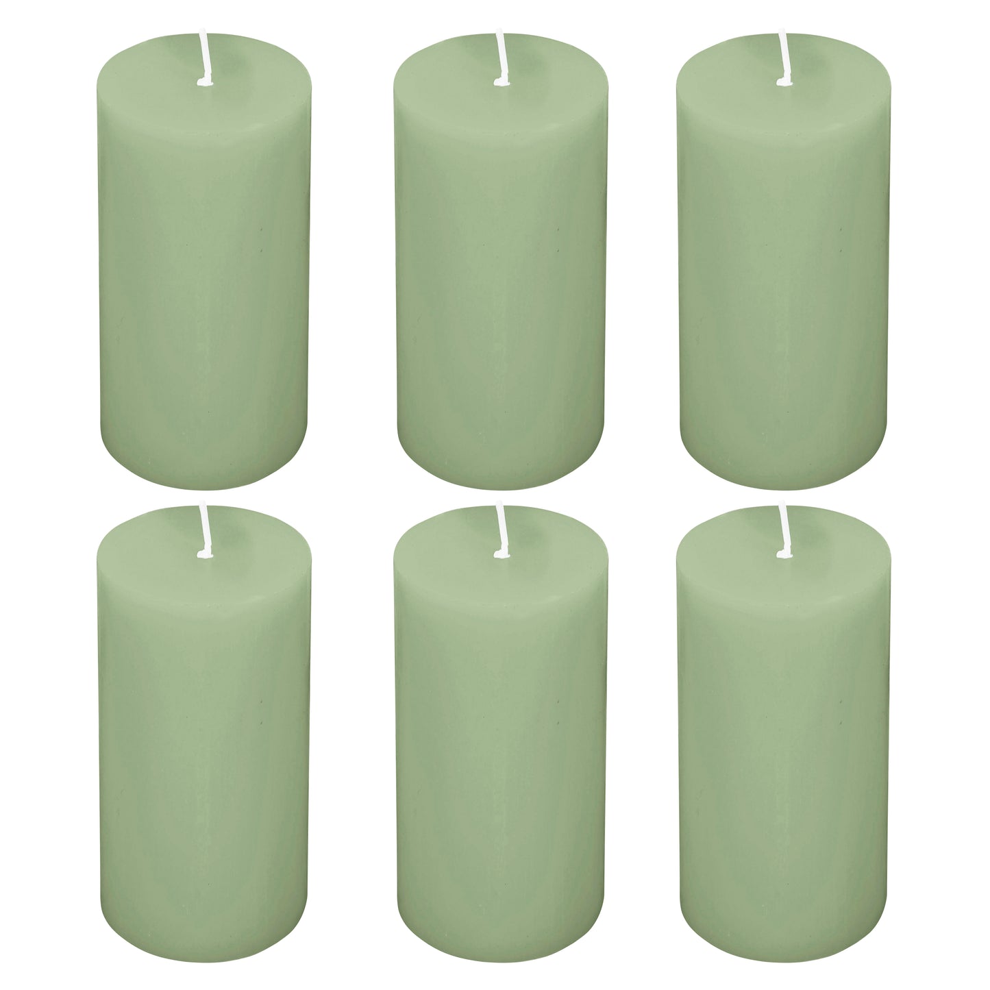 6-Pack Unscented Dripless Sage Green Pillar Candles, 3"x6", Long-Lasting Burn
