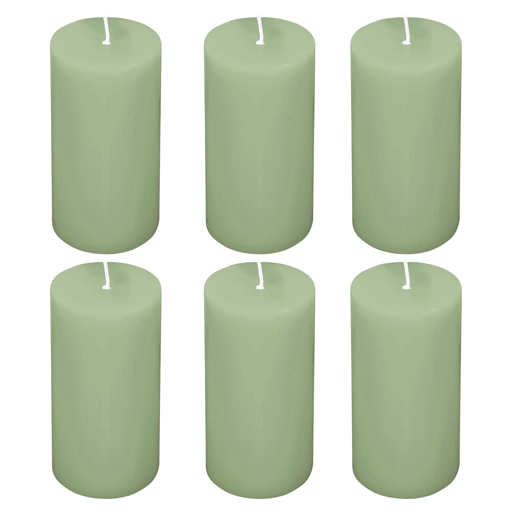 6-Pack Unscented Dripless Sage Green Pillar Candles, 3"x6", Long-Lasting Burn