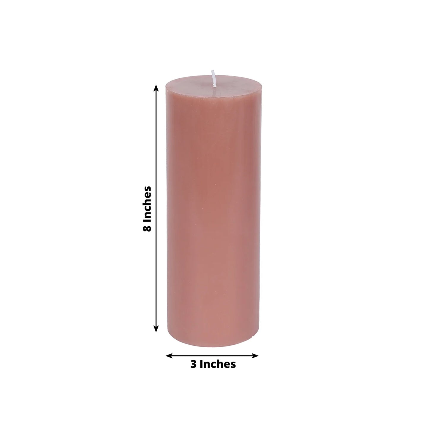 12-Pack 3"x8" Unscented Dripless Pillar Candles – Dusty Rose Long-Burning Wax Candles with Cotton Wicks for Home, Weddings & Event Decor