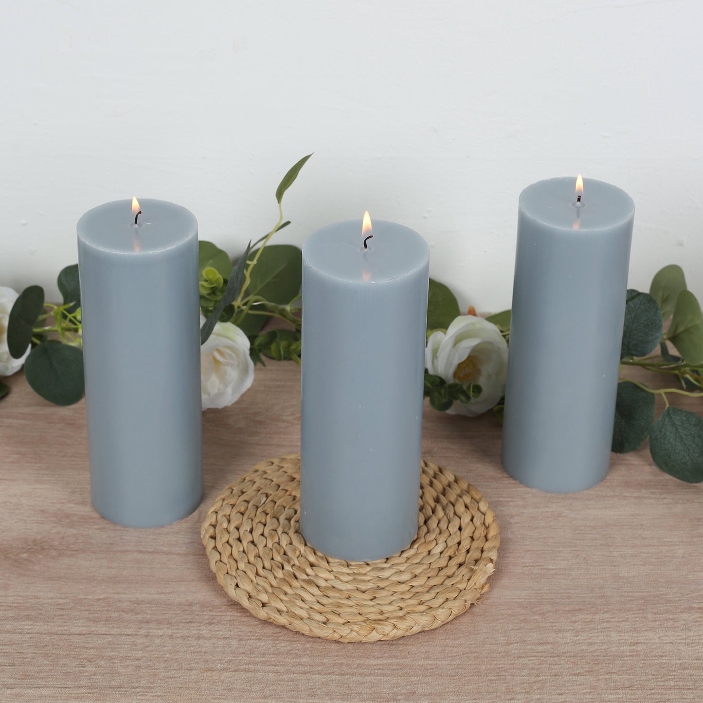 12-Pack 3"x8" Unscented Dripless Pillar Candles – Dusty Blue Long-Burning Wax Candles with Cotton Wicks for Home, Weddings & Event Decor