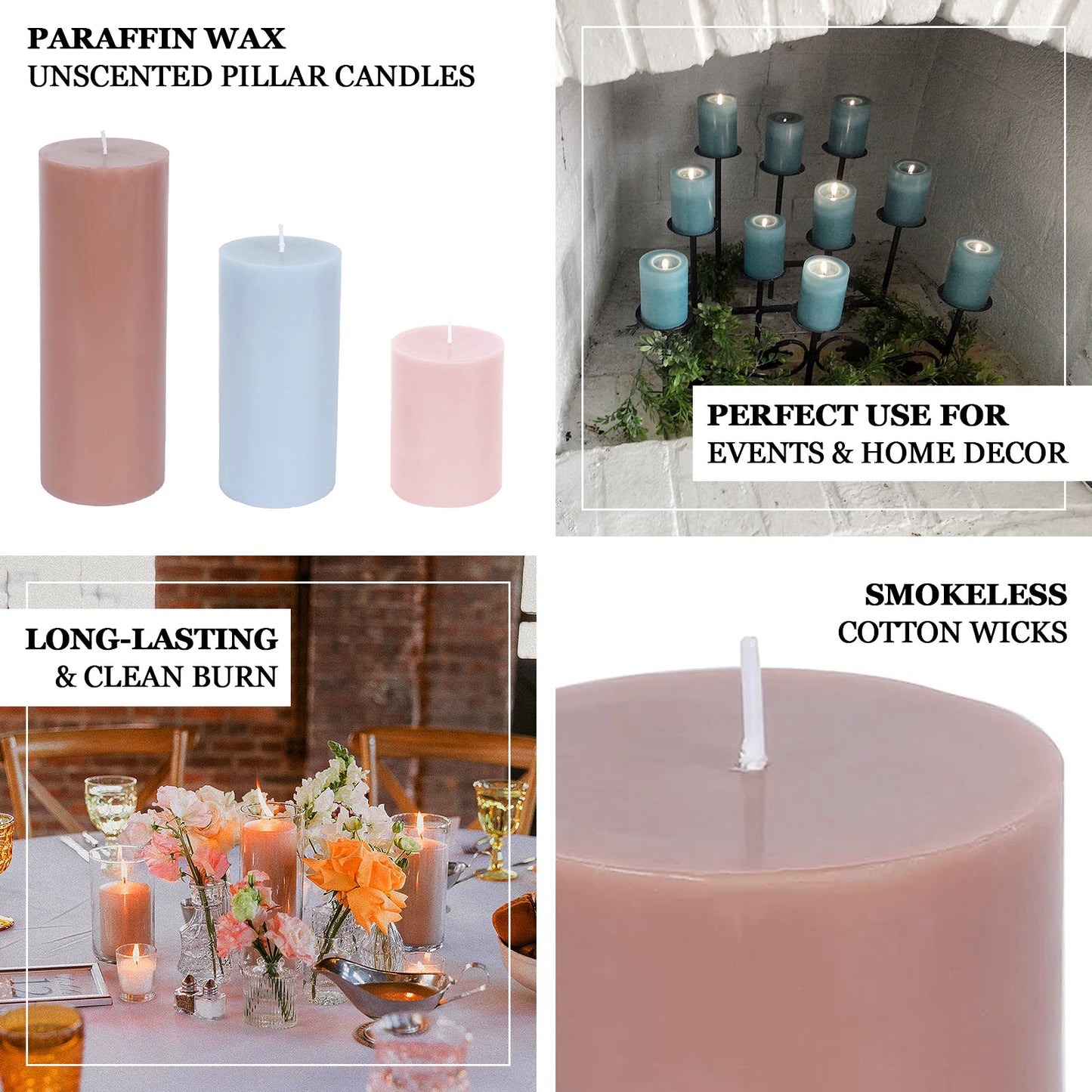 12-Pack 3"x8" Unscented Dripless Pillar Candles – Long-Burning Wax Candles with Cotton Wicks