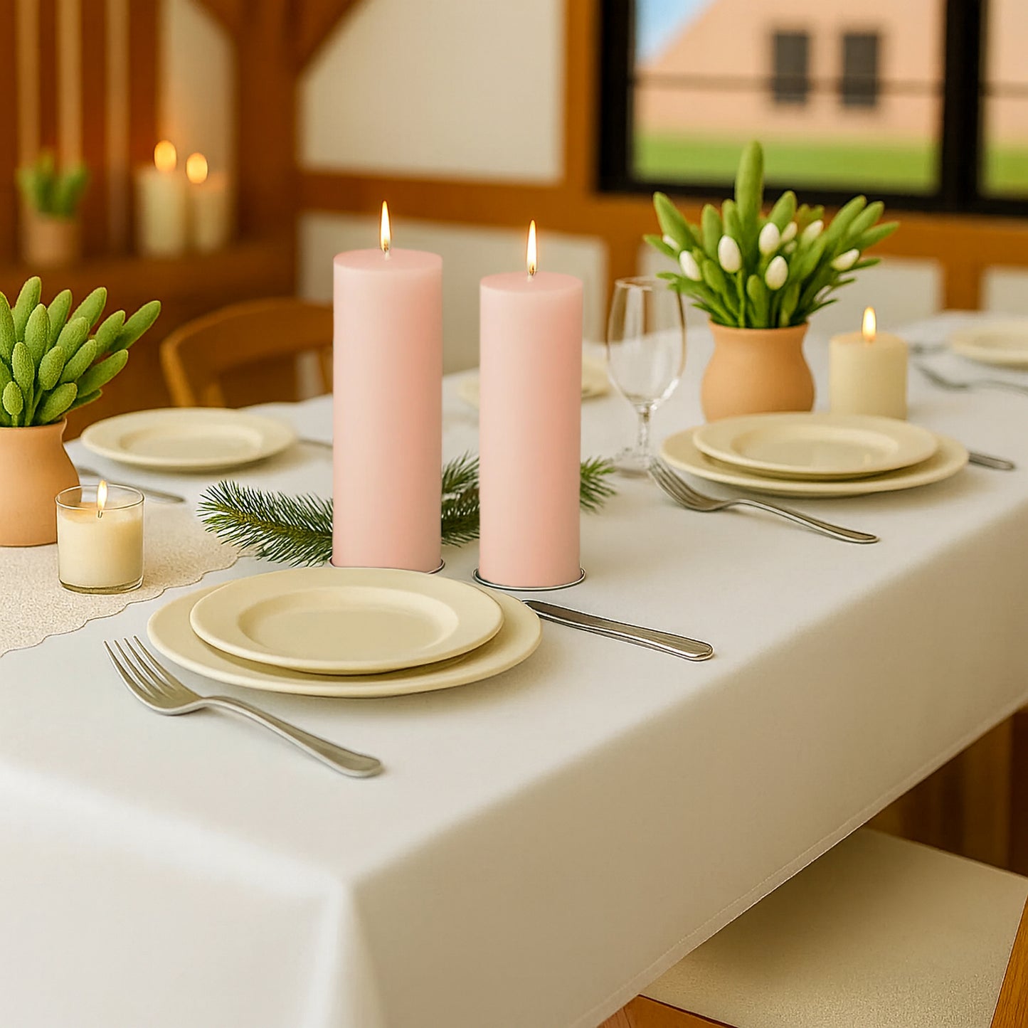 6-Pack Unscented Dripless Pillar Candles – 3"x9" Blush Paraffin Wax with Smokeless Cotton Wicks, Clean & Long-Lasting 90-Hour Burn