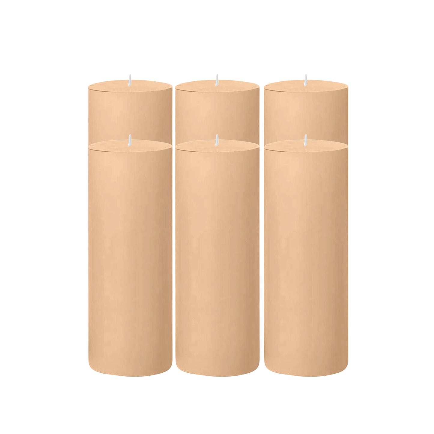 6-Pack Unscented Dripless Pillar Candles – 3"x9" Beige Paraffin Wax with Smokeless Cotton Wicks, Clean & Long-Lasting 90-Hour Burn