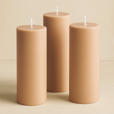 Décor styling ideas with beige pillar candles