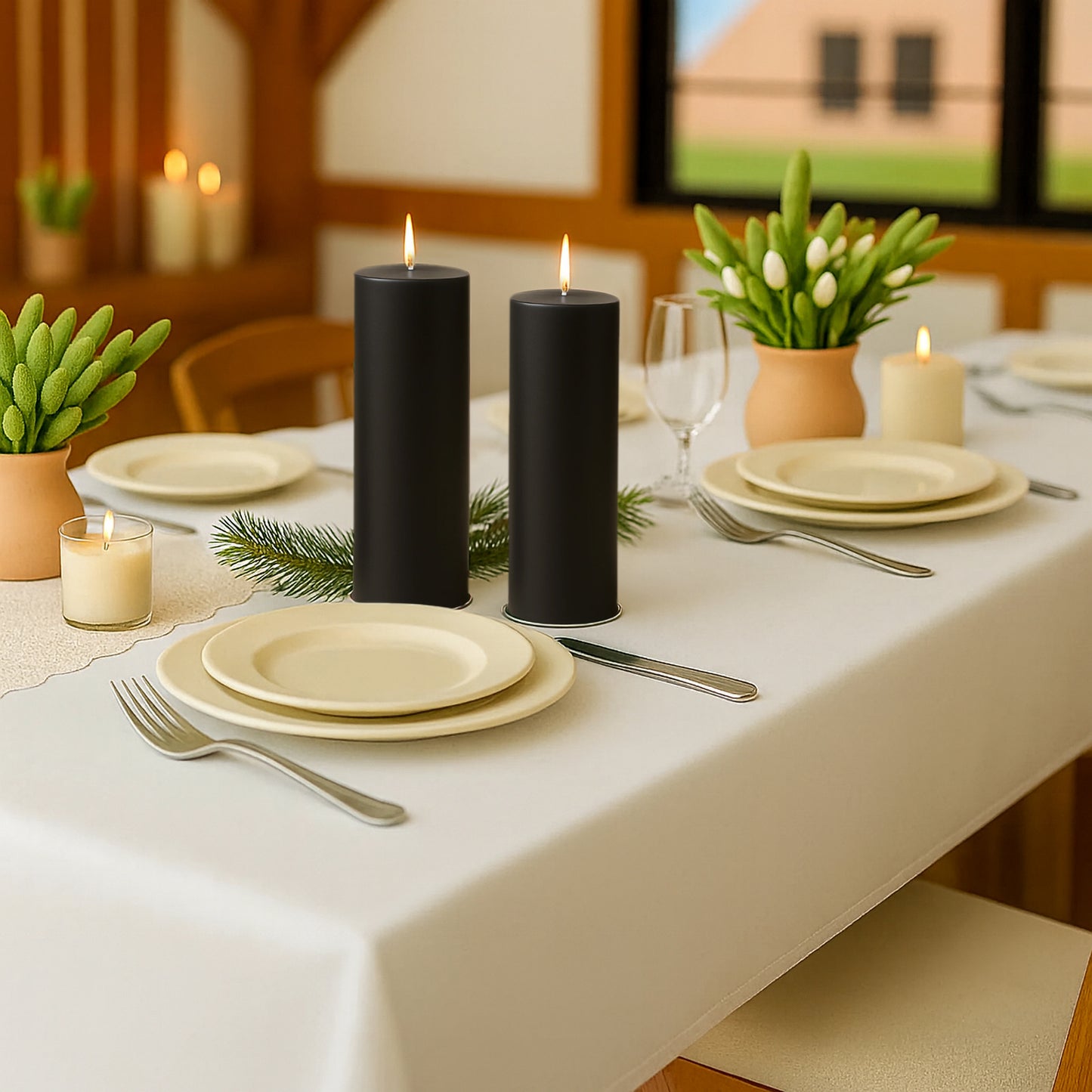 6-Pack Unscented Dripless Pillar Candles – 3"x9" Black Paraffin Wax with Smokeless Cotton Wicks, Clean & Long-Lasting 90-Hour Burn