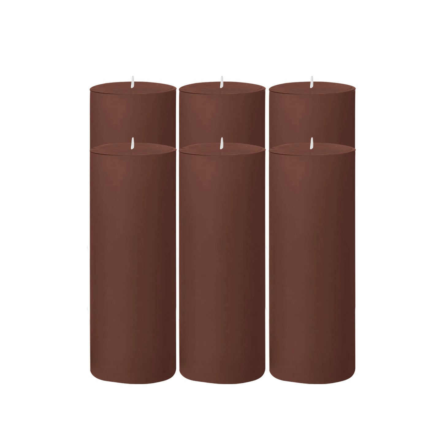 6-Pack Unscented Dripless Pillar Candles – 3"x9" Cinnamon Brown Paraffin Wax with Smokeless Cotton Wicks, Clean & Long-Lasting 30-Hour Burn