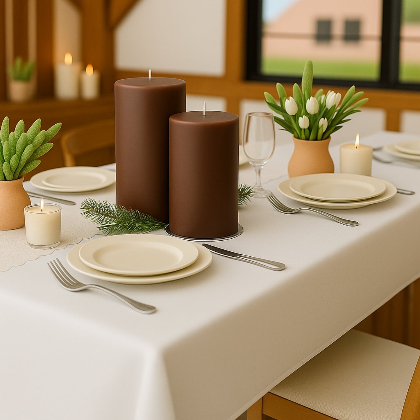 6-Pack Unscented Dripless Pillar Candles – 3"x9" Cinnamon Brown Paraffin Wax with Smokeless Cotton Wicks, Clean & Long-Lasting 30-Hour Burn