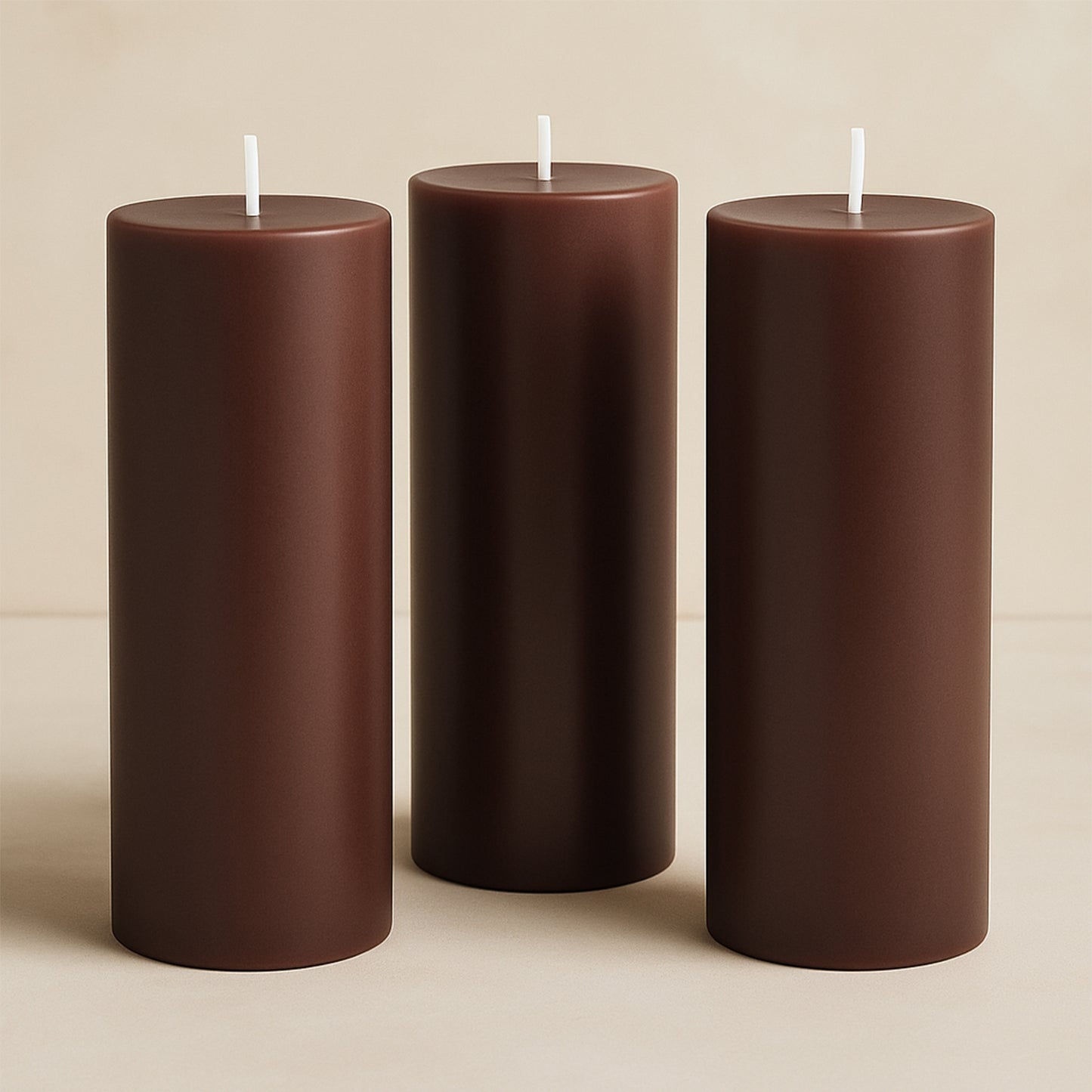 6-Pack Unscented Dripless Pillar Candles – 3"x9" Cinnamon Brown Paraffin Wax with Smokeless Cotton Wicks, Clean & Long-Lasting 30-Hour Burn