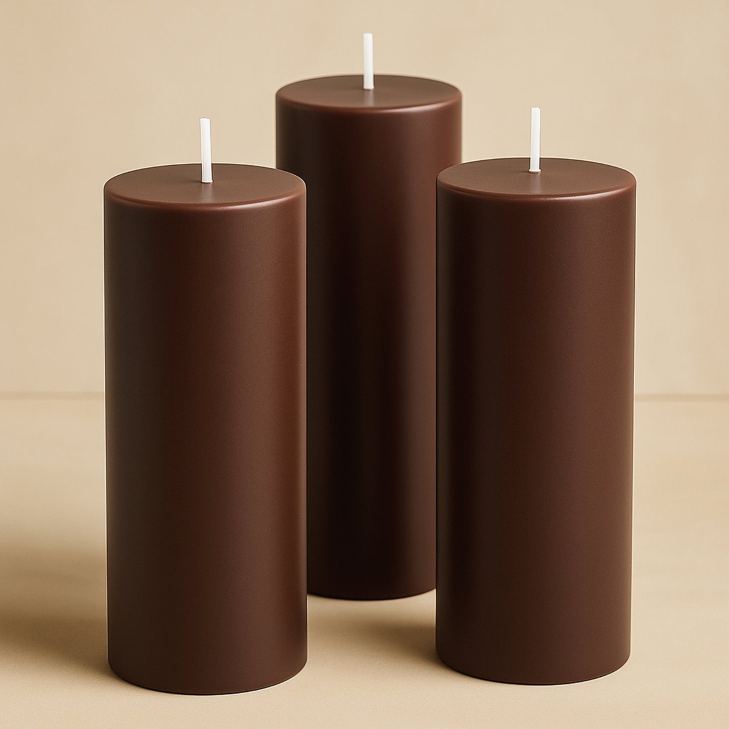 6-Pack Unscented Dripless Pillar Candles – 3"x9" Cinnamon Brown Paraffin Wax with Smokeless Cotton Wicks, Clean & Long-Lasting 30-Hour Burn