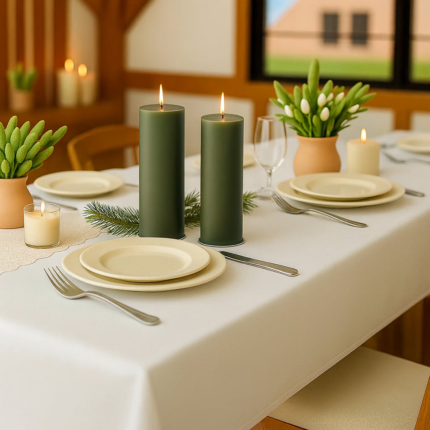 6-Pack Unscented Dripless Pillar Candles – 3"x9" Dusty Sage Green Paraffin Wax with Smokeless Cotton Wicks, Clean & Long-Lasting 90-Hour Burn