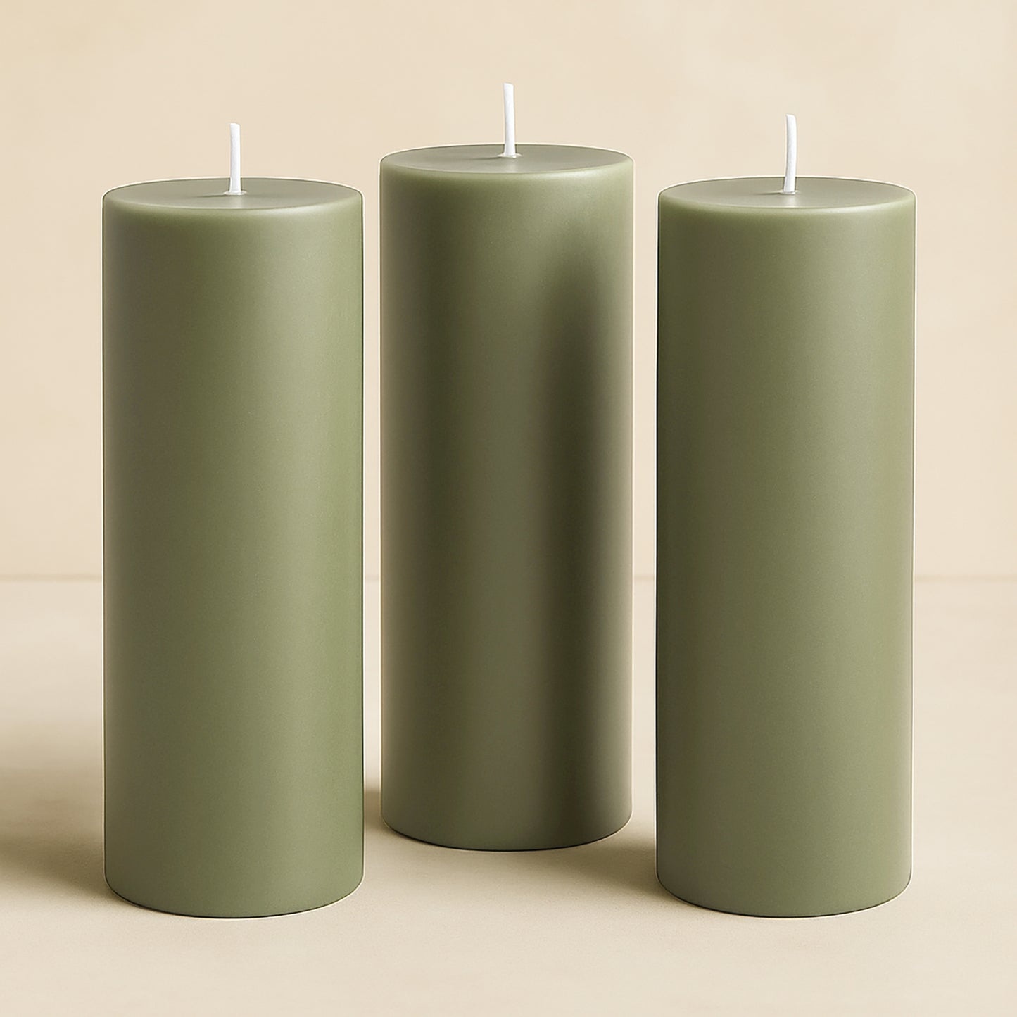 6-Pack Unscented Dripless Pillar Candles – 3"x9" Dusty Sage Green Paraffin Wax with Smokeless Cotton Wicks, Clean & Long-Lasting 90-Hour Burn
