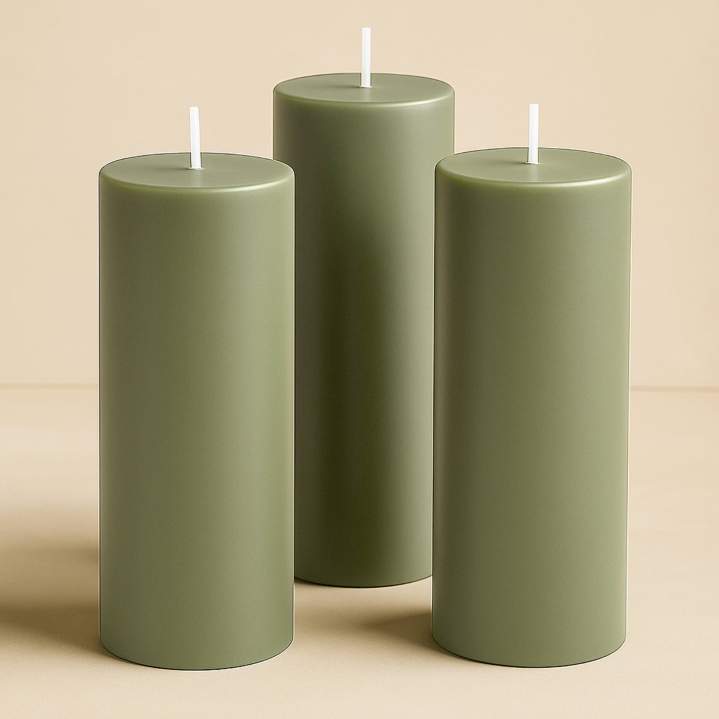 6-Pack Unscented Dripless Pillar Candles – 3"x9" Dusty Sage Green Paraffin Wax with Smokeless Cotton Wicks, Clean & Long-Lasting 90-Hour Burn