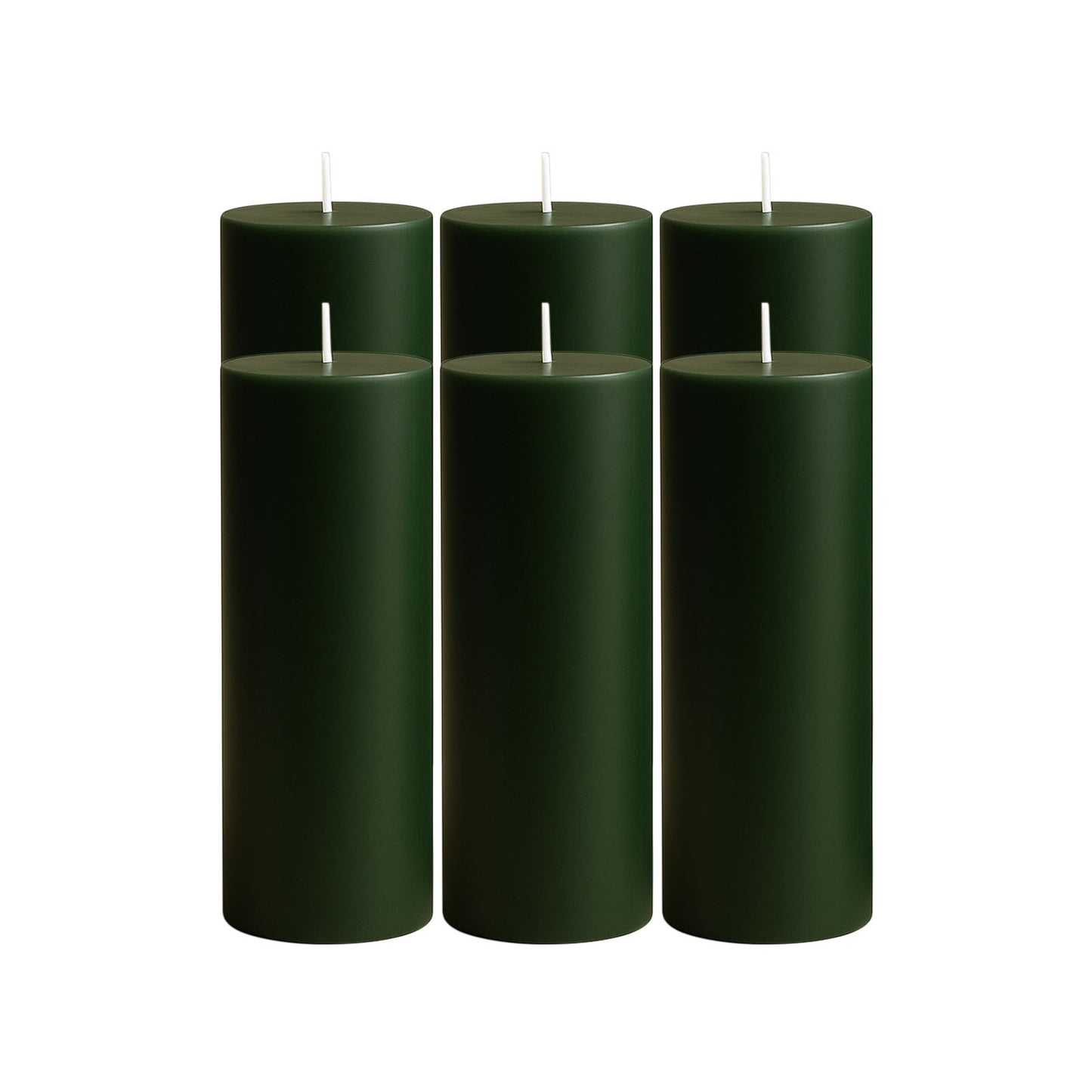 6-Pack Unscented Dripless Pillar Candles – 3"x9" Hunter Emerald Green Paraffin Wax with Smokeless Cotton Wicks, Clean & Long-Lasting 90-Hour Burn