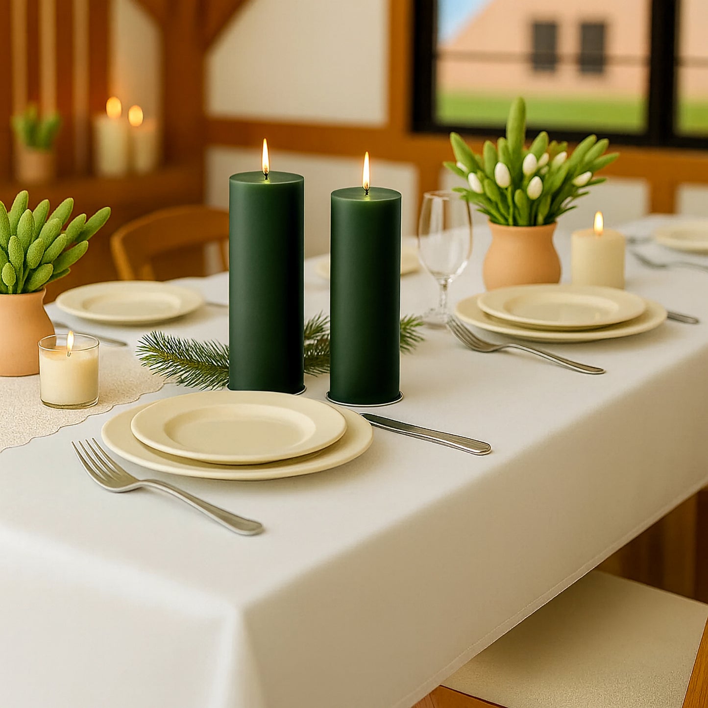 6-Pack Unscented Dripless Pillar Candles – 3"x9" Hunter Emerald Green Paraffin Wax with Smokeless Cotton Wicks, Clean & Long-Lasting 90-Hour Burn