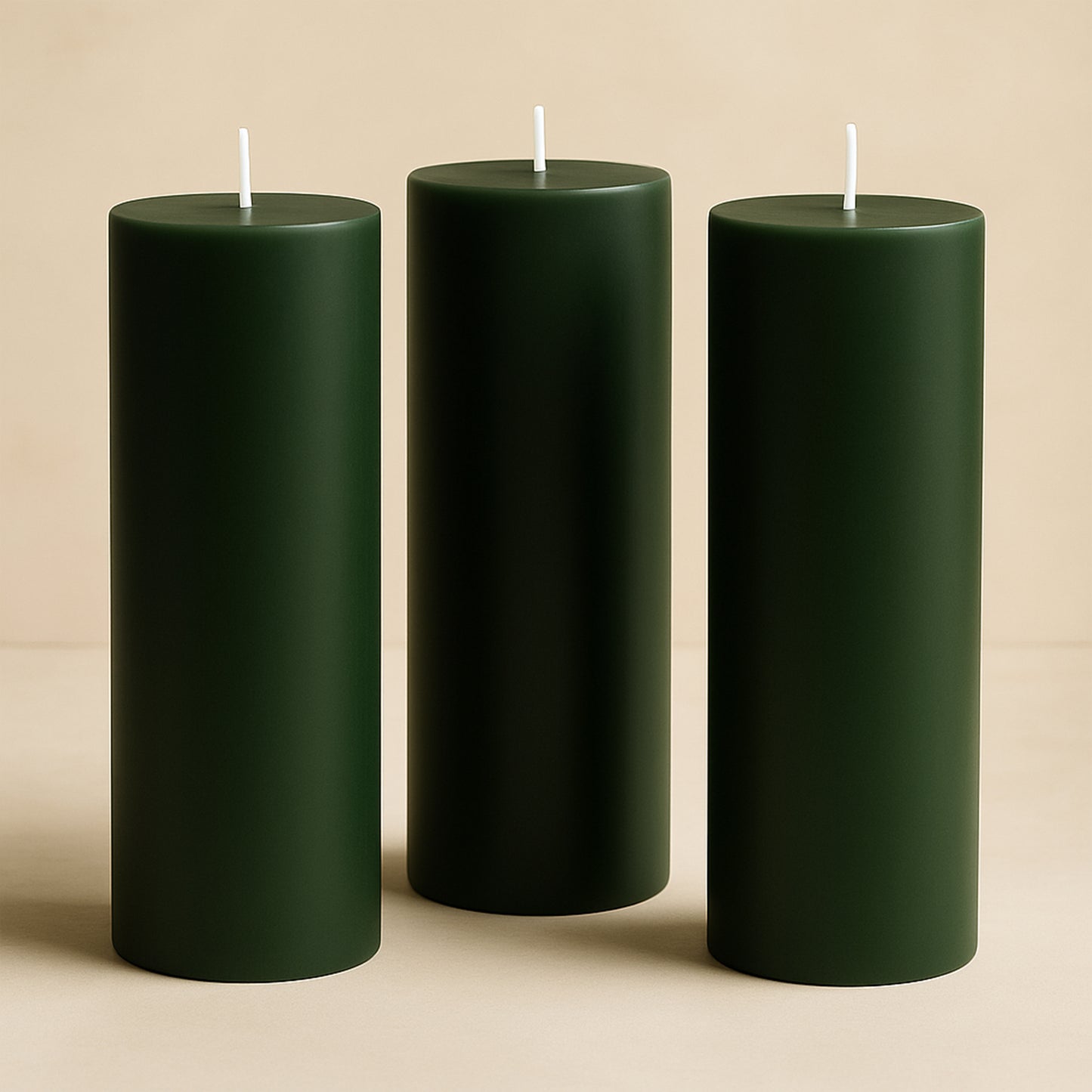 6-Pack Unscented Dripless Pillar Candles – 3"x9" Hunter Emerald Green Paraffin Wax with Smokeless Cotton Wicks, Clean & Long-Lasting 90-Hour Burn