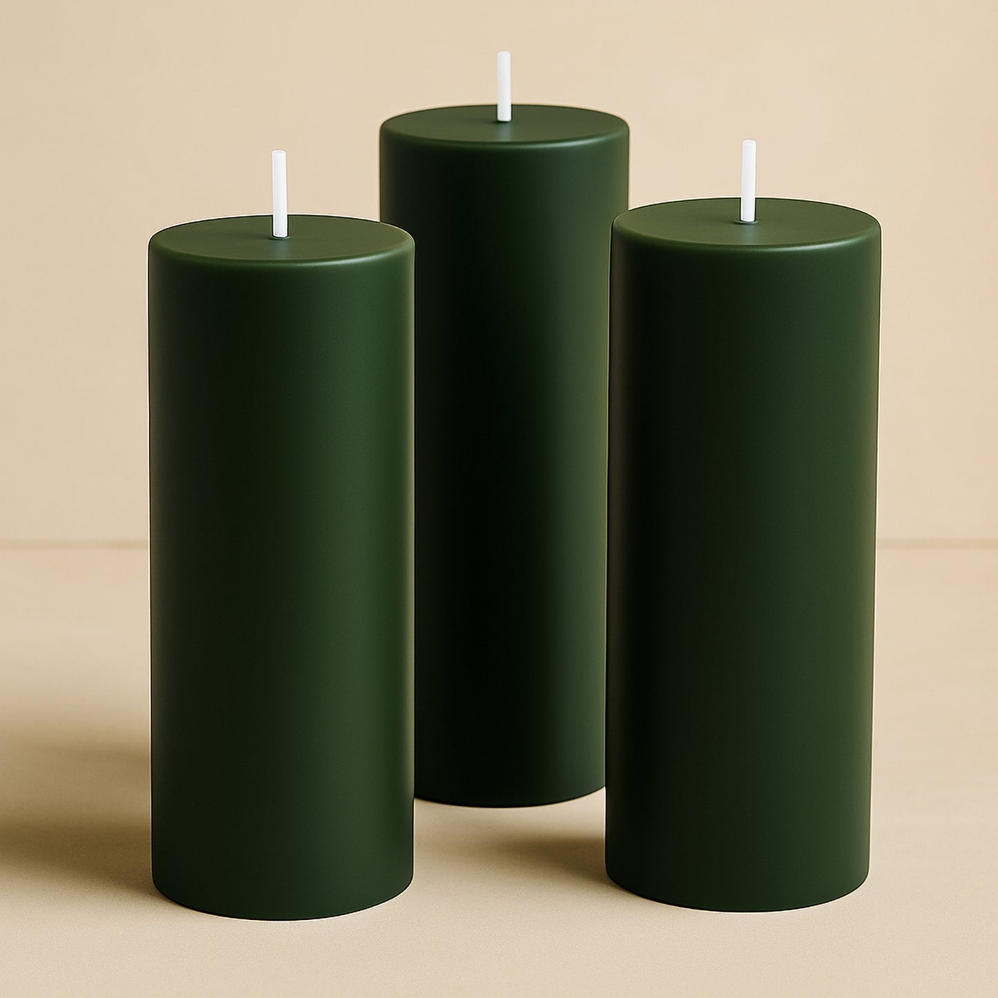 6-Pack Unscented Dripless Pillar Candles – 3"x9" Hunter Emerald Green Paraffin Wax with Smokeless Cotton Wicks, Clean & Long-Lasting 90-Hour Burn