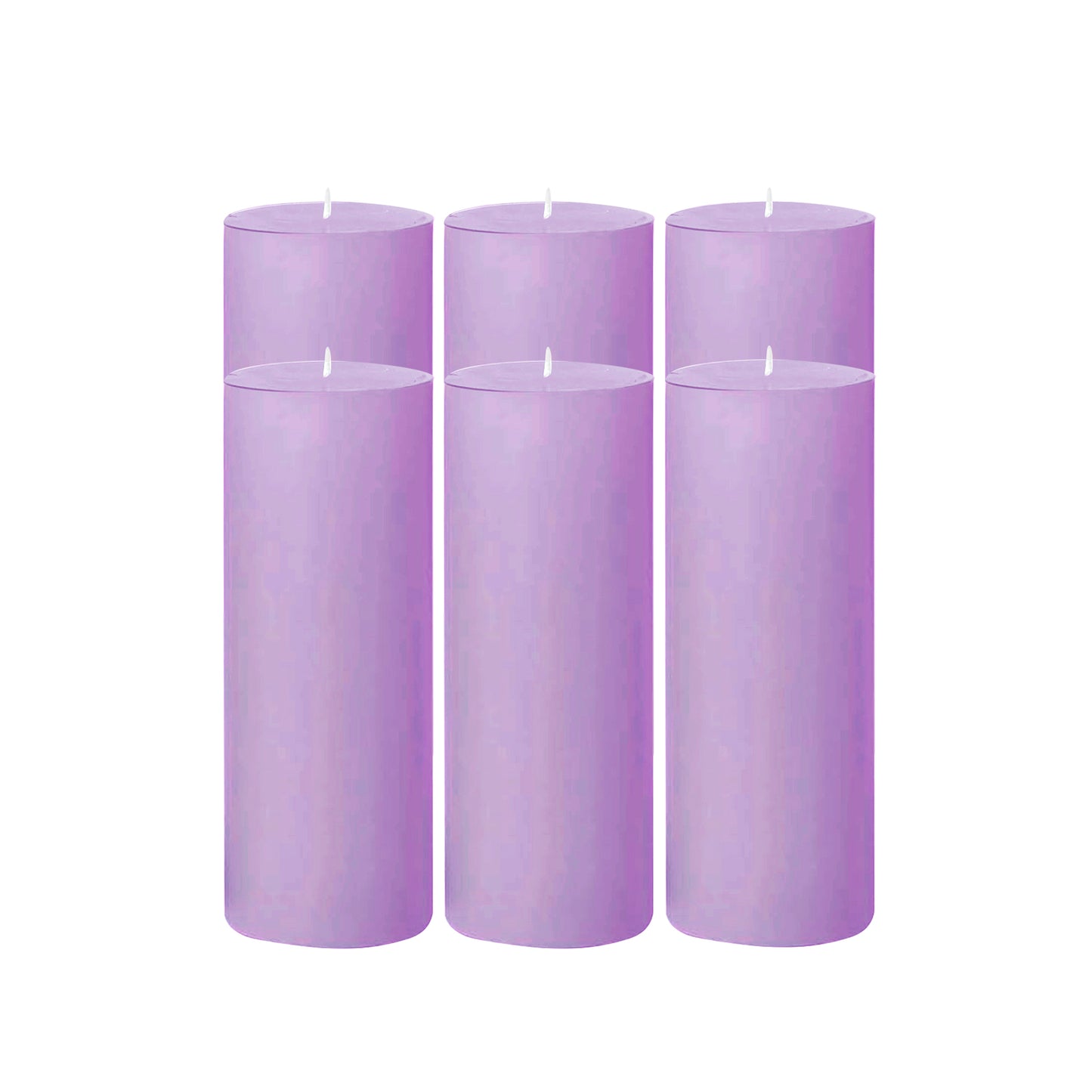 6-Pack Unscented Dripless Pillar Candles – 3"x9" Lavender Lilac Paraffin Wax with Smokeless Cotton Wicks, Clean & Long-Lasting 90-Hour Burn