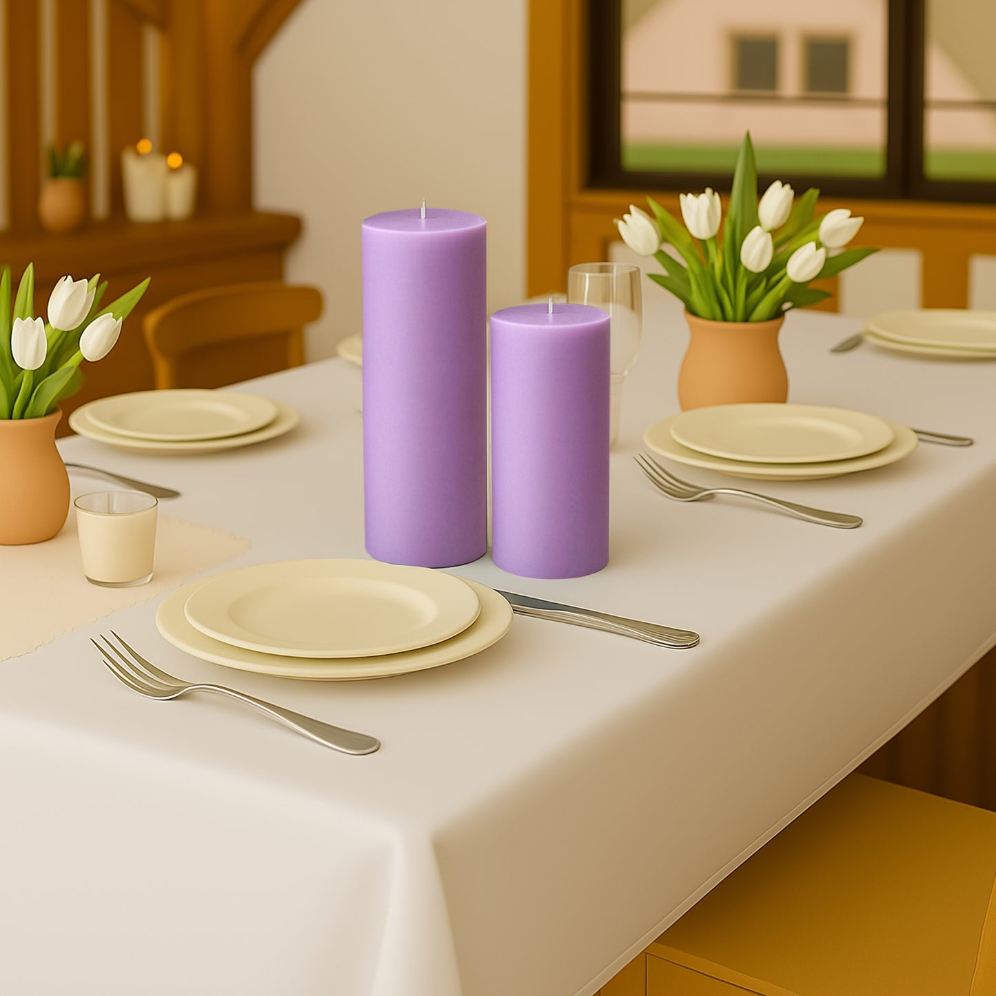 6-Pack Unscented Dripless Pillar Candles – 3"x9" Lavender Lilac Paraffin Wax with Smokeless Cotton Wicks, Clean & Long-Lasting 90-Hour Burn