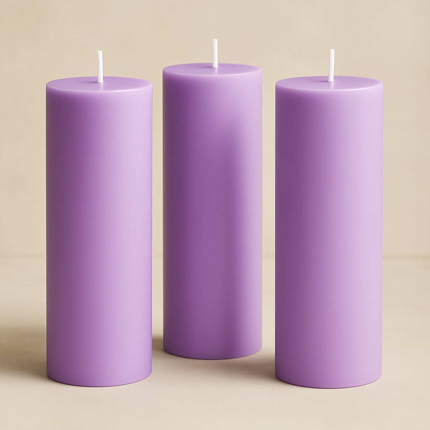 6-Pack Unscented Dripless Pillar Candles – 3"x9" Lavender Lilac Paraffin Wax with Smokeless Cotton Wicks, Clean & Long-Lasting 90-Hour Burn