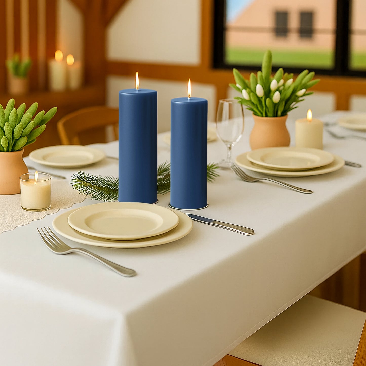 6-Pack Unscented Dripless Pillar Candles – 3"x9" Navy Blue Paraffin Wax with Smokeless Cotton Wicks, Clean & Long-Lasting 90-Hour Burn