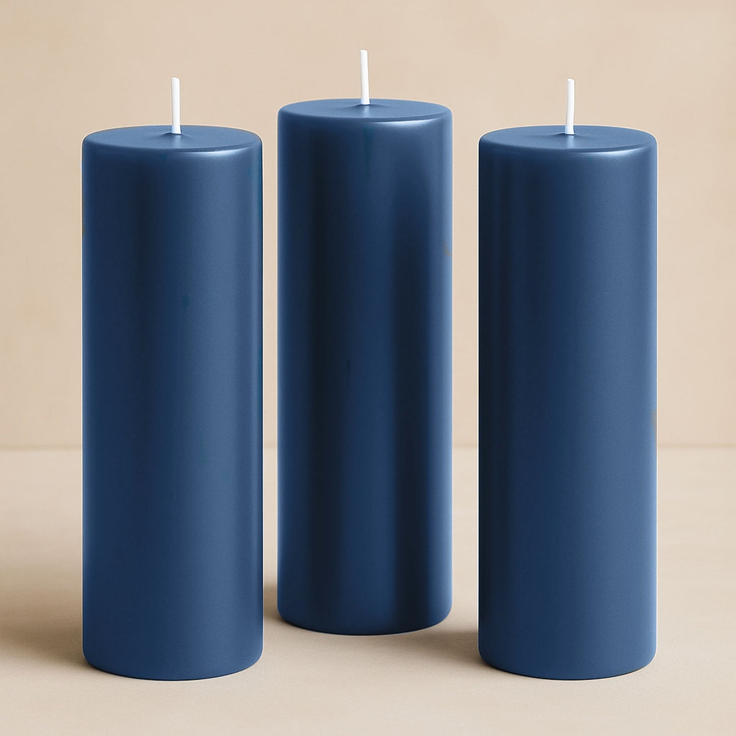 6-Pack Unscented Dripless Pillar Candles – 3"x9" Navy Blue Paraffin Wax with Smokeless Cotton Wicks, Clean & Long-Lasting 90-Hour Burn