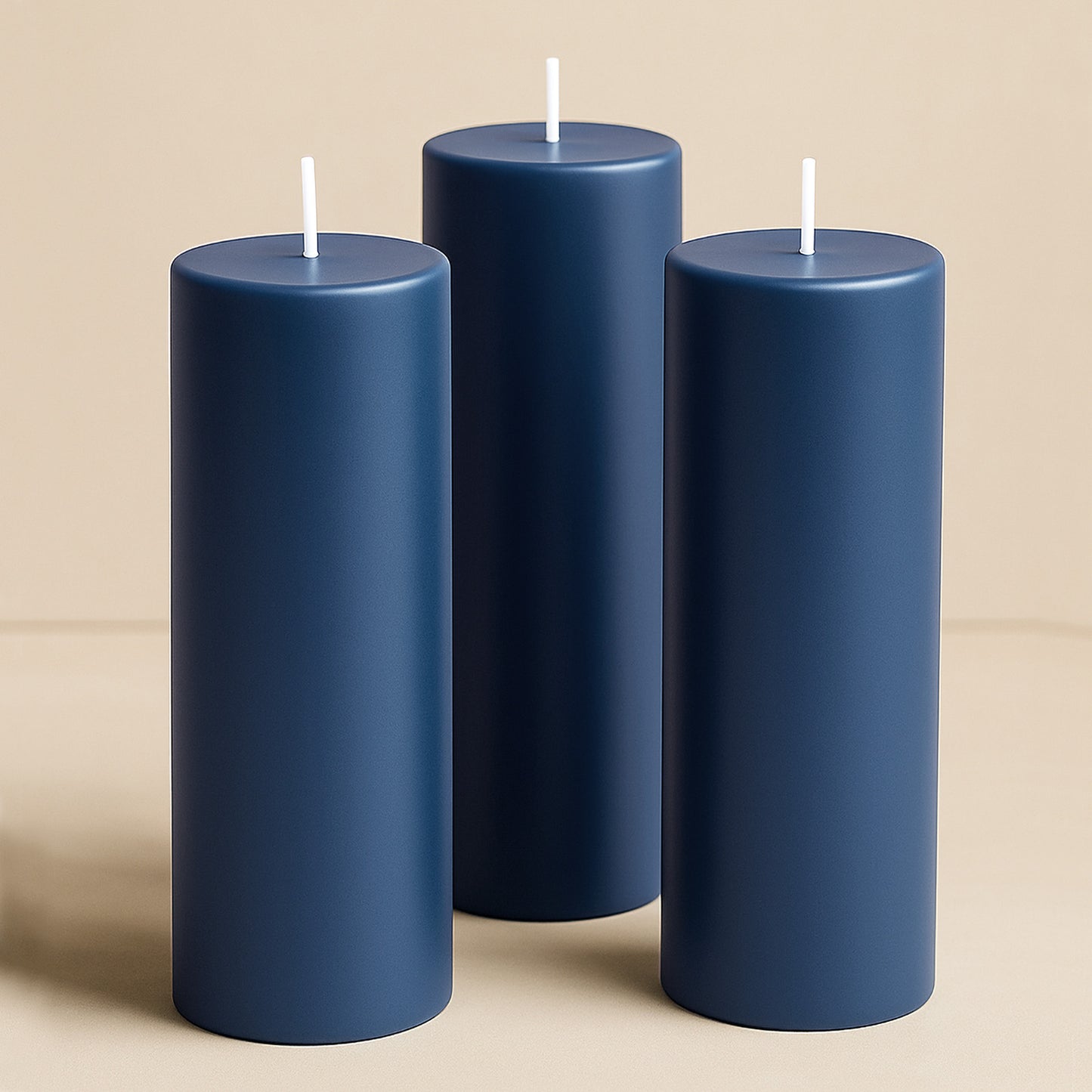 6-Pack Unscented Dripless Pillar Candles – 3"x9" Navy Blue Paraffin Wax with Smokeless Cotton Wicks, Clean & Long-Lasting 90-Hour Burn