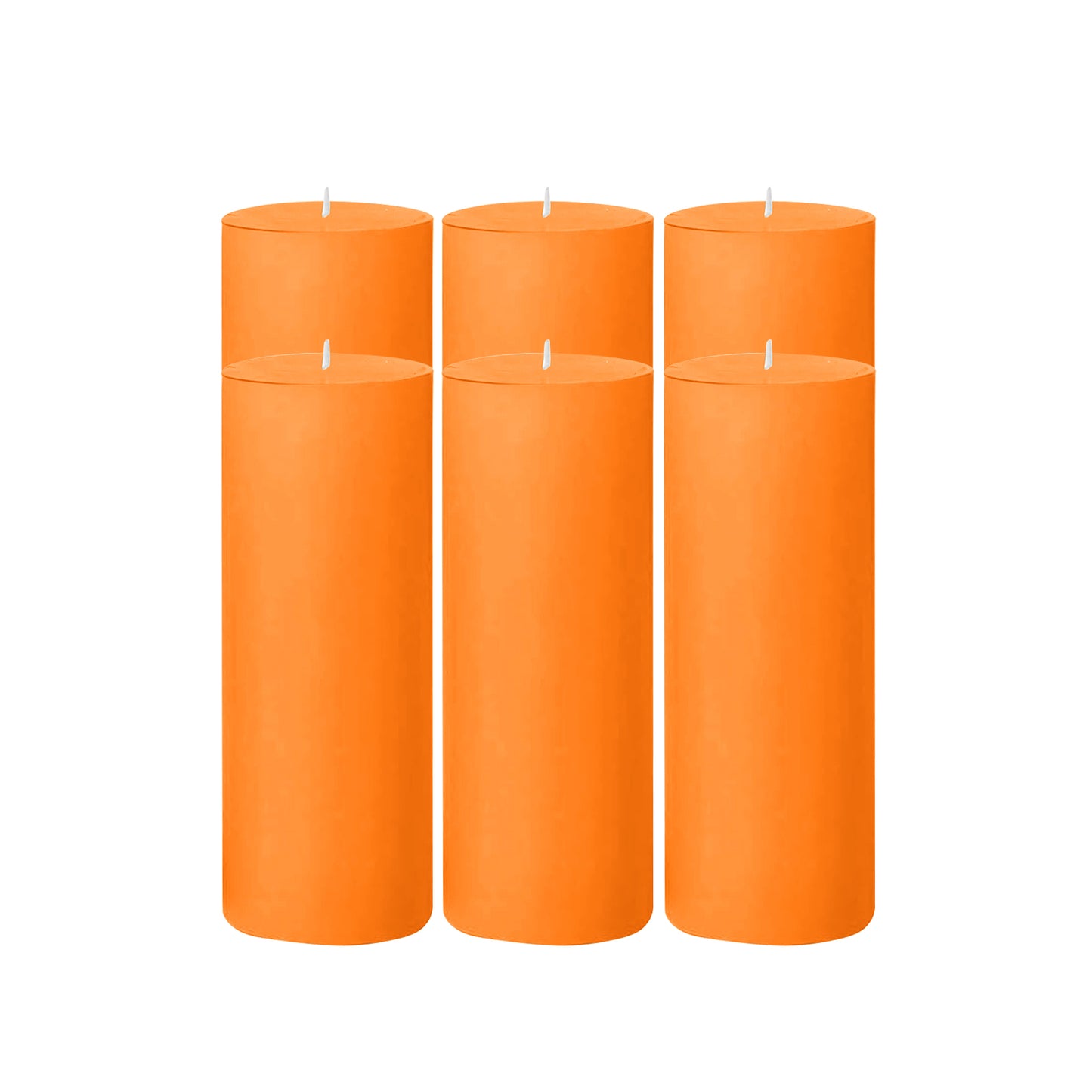 6-Pack Unscented Dripless Pillar Candles – 3"x9" Orange Paraffin Wax with Smokeless Cotton Wicks, Clean & Long-Lasting 90-Hour Burn