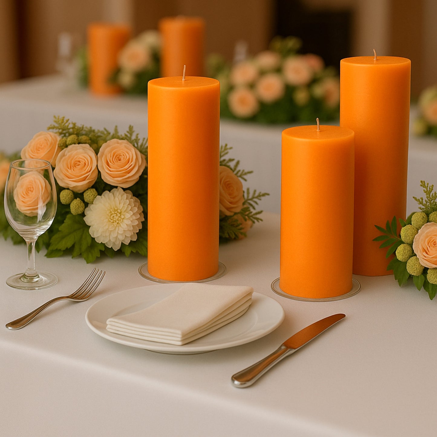 6-Pack Unscented Dripless Pillar Candles – 3"x9" Orange Paraffin Wax with Smokeless Cotton Wicks, Clean & Long-Lasting 90-Hour Burn