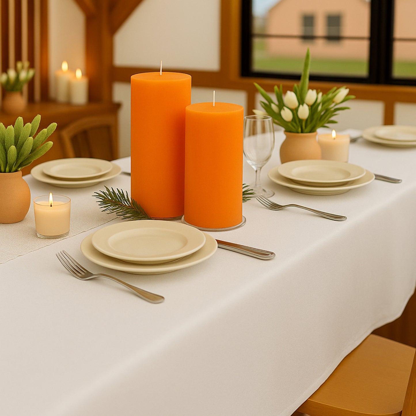 6-Pack Unscented Dripless Pillar Candles – 3"x9" Orange Paraffin Wax with Smokeless Cotton Wicks, Clean & Long-Lasting 90-Hour Burn