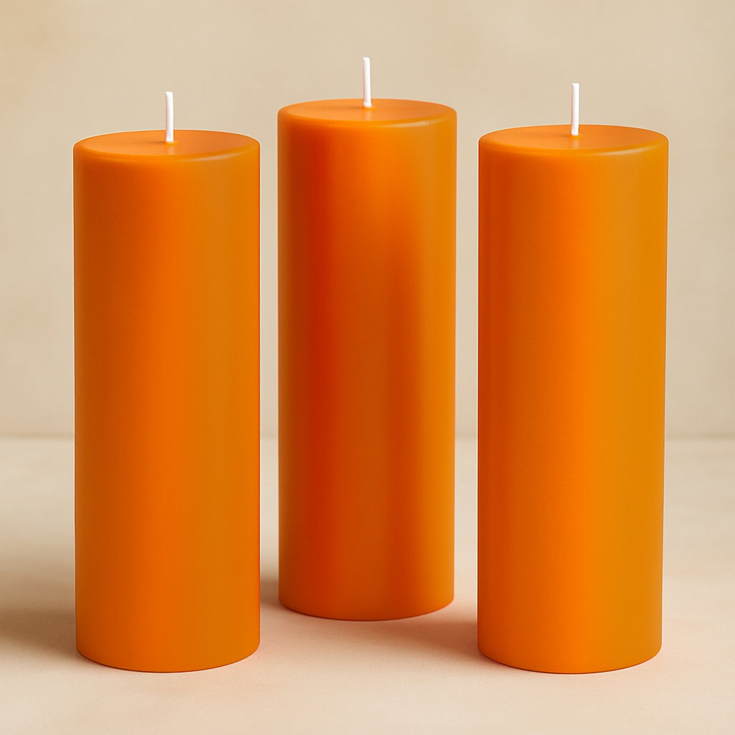 6-Pack Unscented Dripless Pillar Candles – 3"x9" Orange Paraffin Wax with Smokeless Cotton Wicks, Clean & Long-Lasting 90-Hour Burn