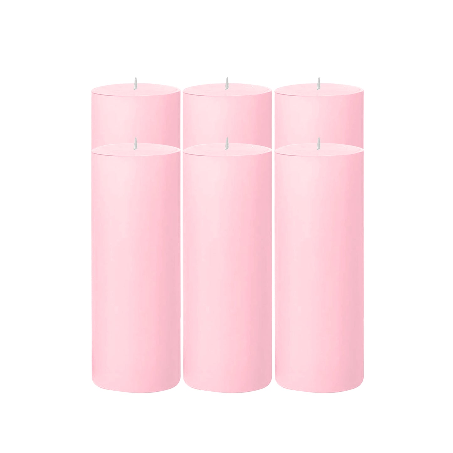 6-Pack Unscented Dripless Pillar Candles – 3"x9" Pink Paraffin Wax with Smokeless Cotton Wicks, Clean & Long-Lasting 90-Hour Burn