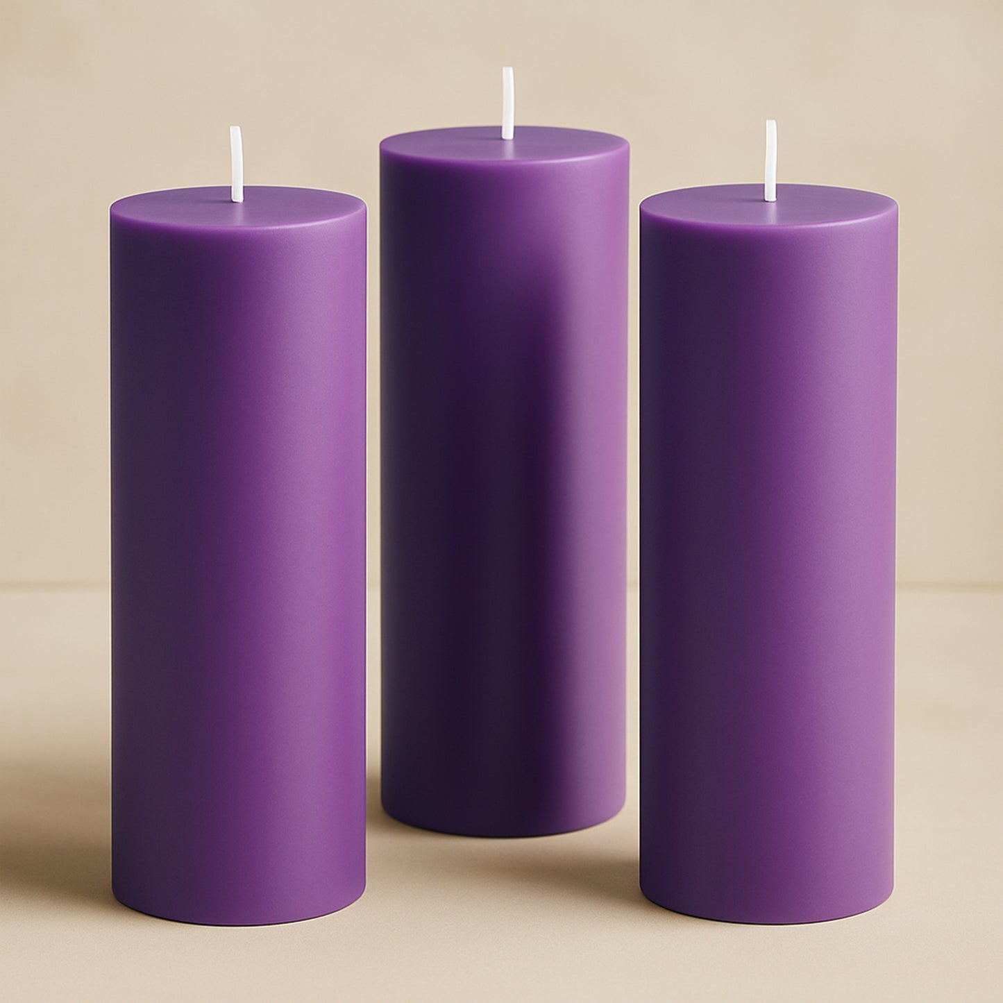 6-Pack Unscented Dripless Pillar Candles – 3"x9" Purple Paraffin Wax with Smokeless Cotton Wicks, Clean & Long-Lasting 90-Hour Burn