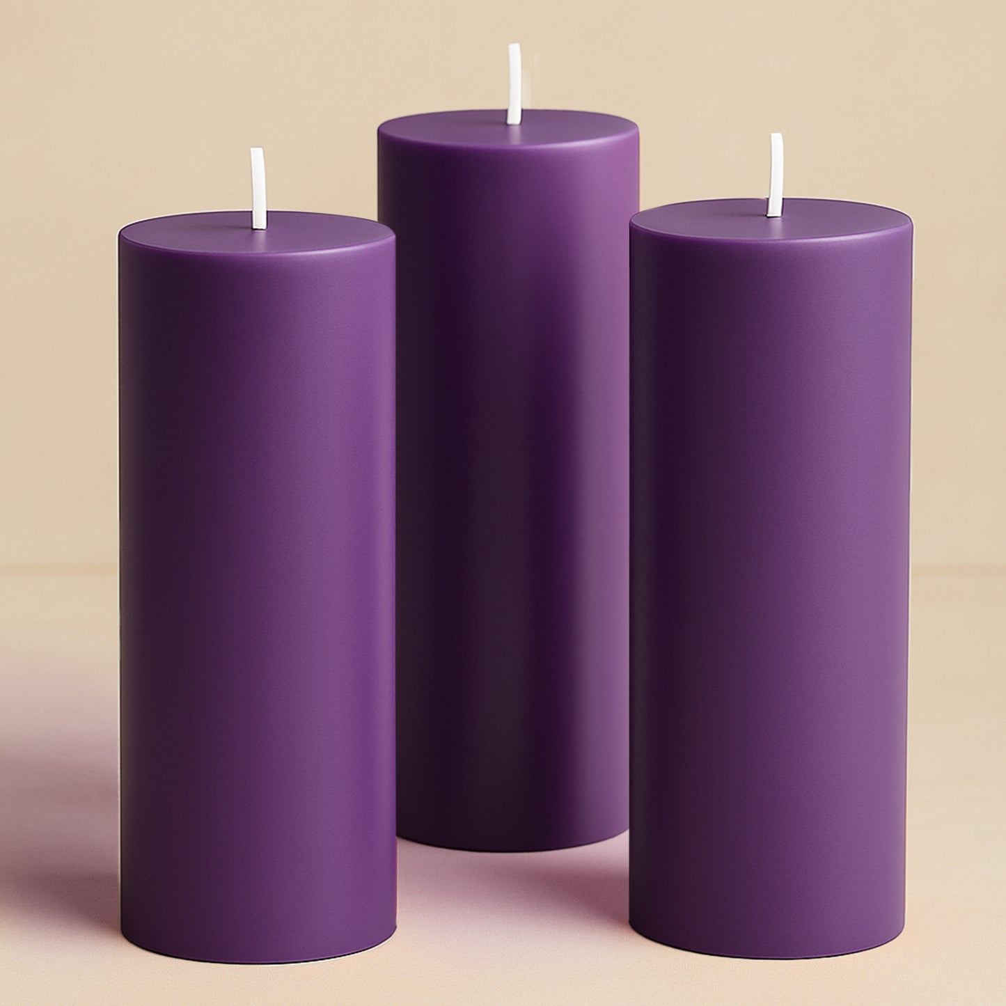 6-Pack Unscented Dripless Pillar Candles – 3"x9" Purple Paraffin Wax with Smokeless Cotton Wicks, Clean & Long-Lasting 90-Hour Burn
