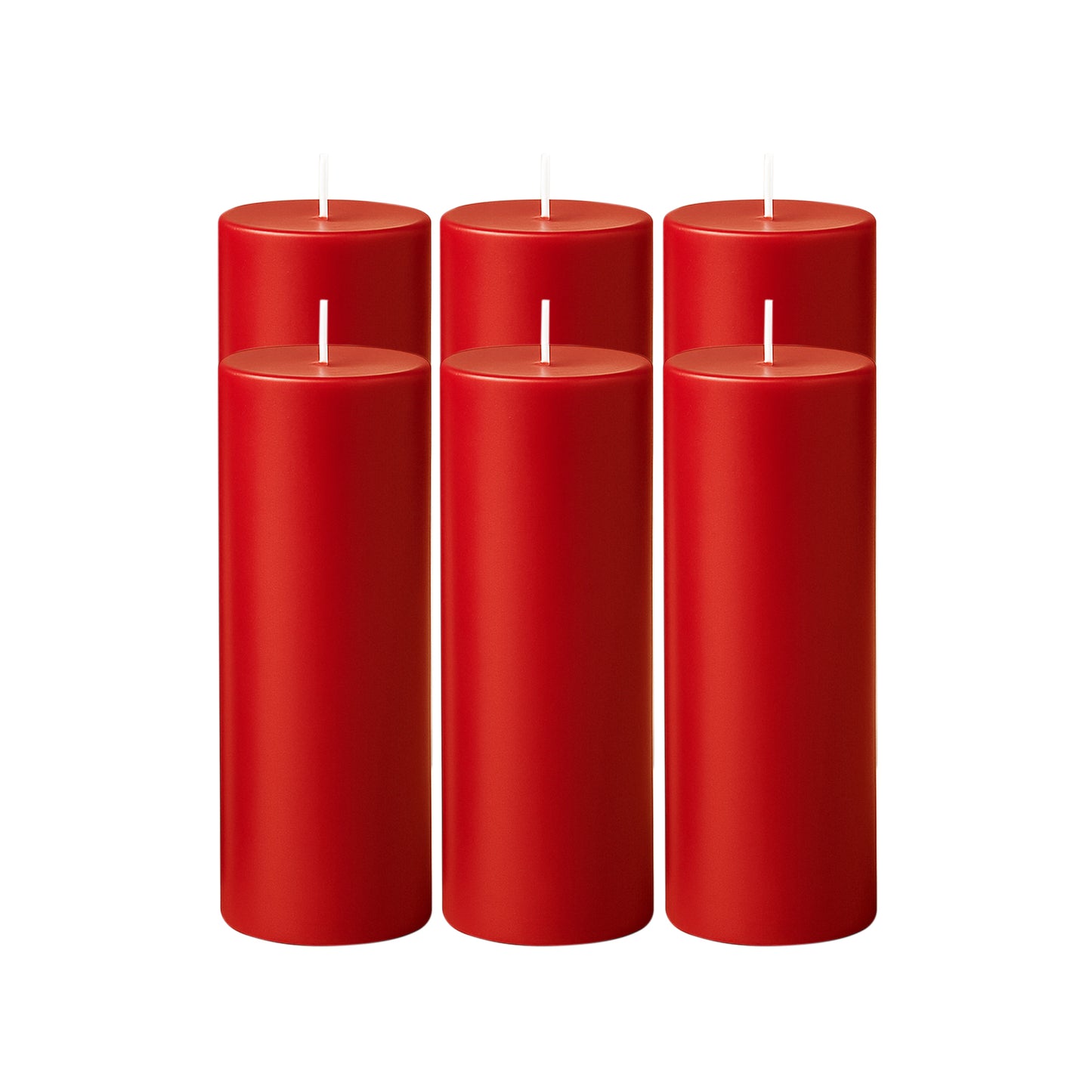 6-Pack Unscented Dripless Pillar Candles – 3"x9" Red Paraffin Wax with Smokeless Cotton Wicks, Clean & Long-Lasting 90-Hour Burn