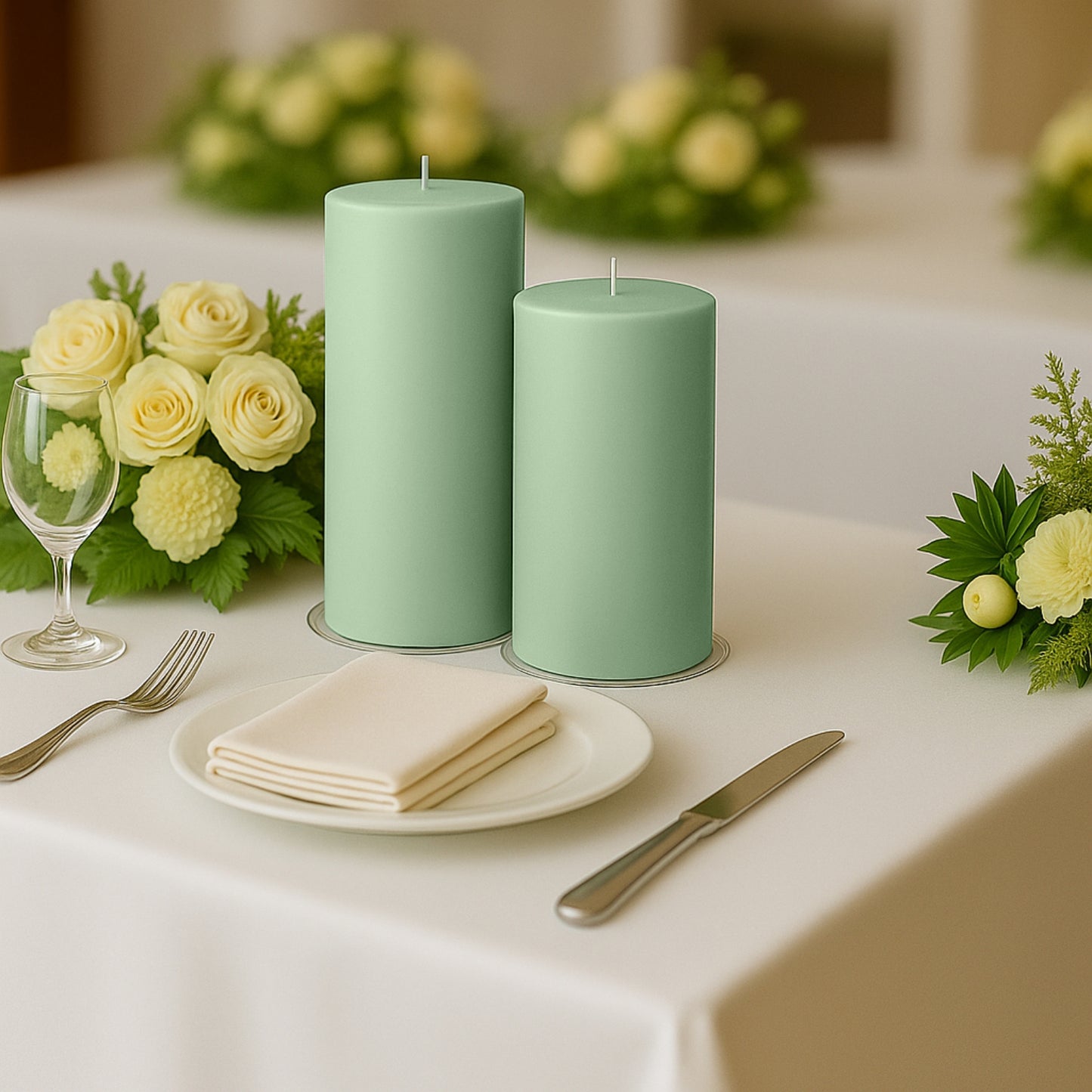 6-Pack Unscented Dripless Pillar Candles – 3"x9" Sage Green Paraffin Wax with Smokeless Cotton Wicks, Clean & Long-Lasting 90-Hour Burn