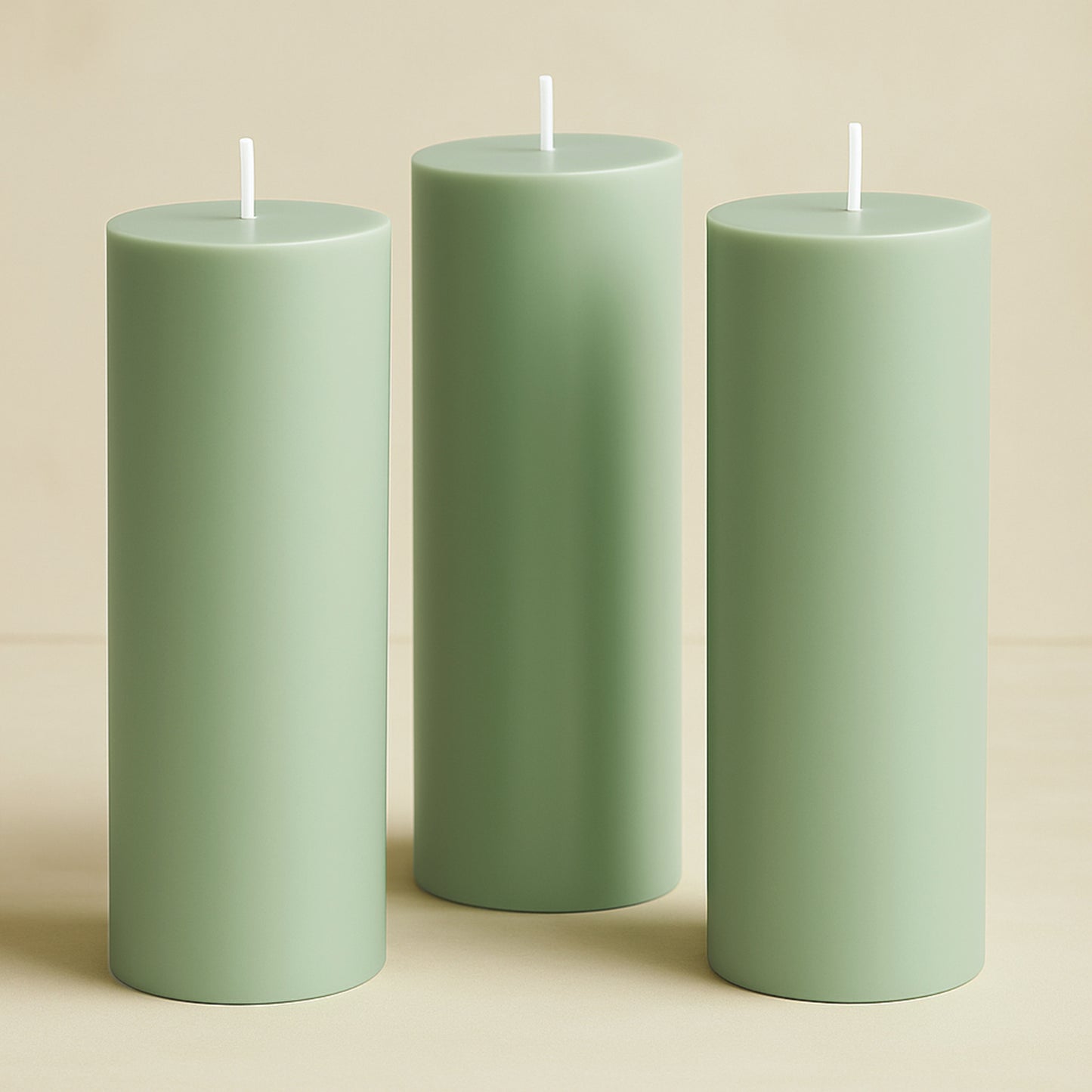 6-Pack Unscented Dripless Pillar Candles – 3"x9" Sage Green Paraffin Wax with Smokeless Cotton Wicks, Clean & Long-Lasting 90-Hour Burn