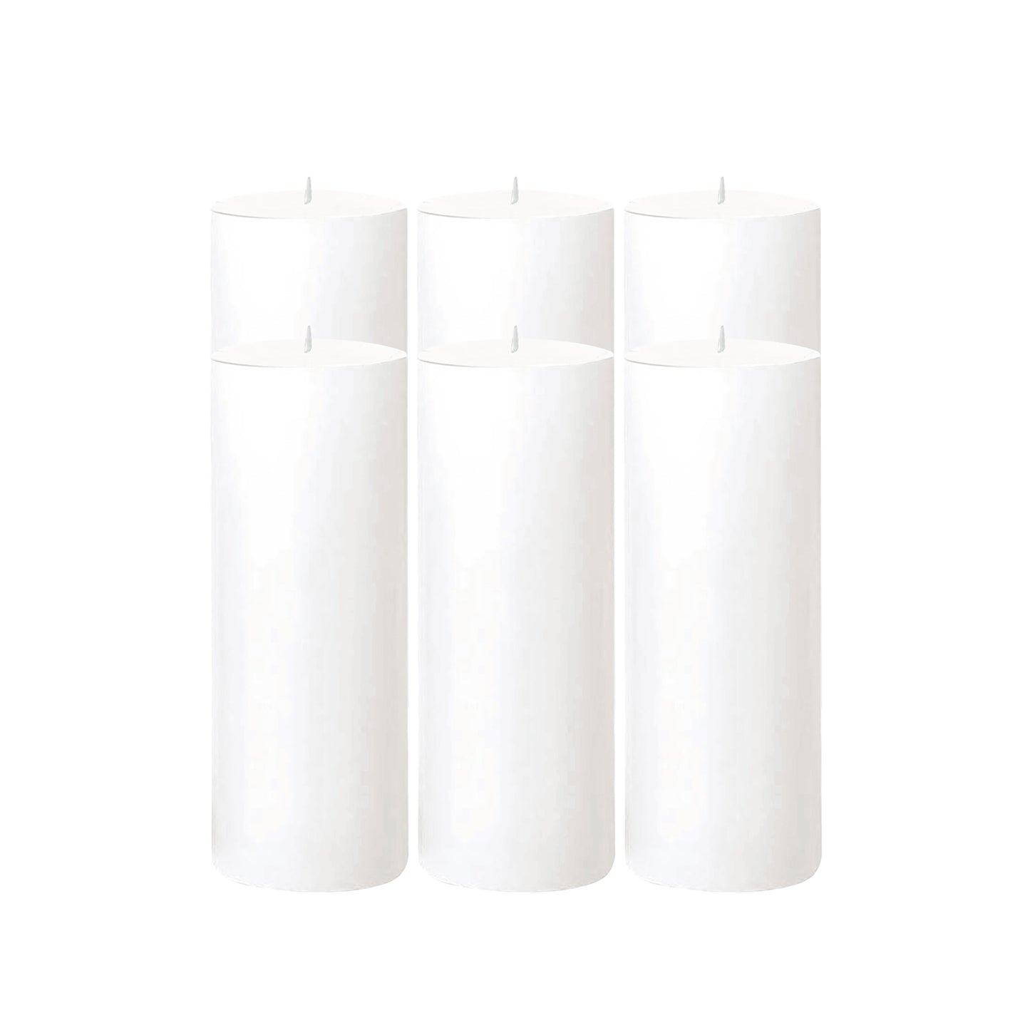 6-Pack Unscented Dripless Pillar Candles – 3"x9" White Paraffin Wax with Smokeless Cotton Wicks, Clean & Long-Lasting 90-Hour Burn