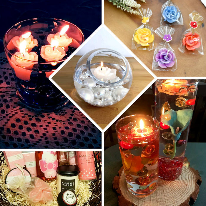 Rose gold mini rose floating candles for wedding vase fillers.