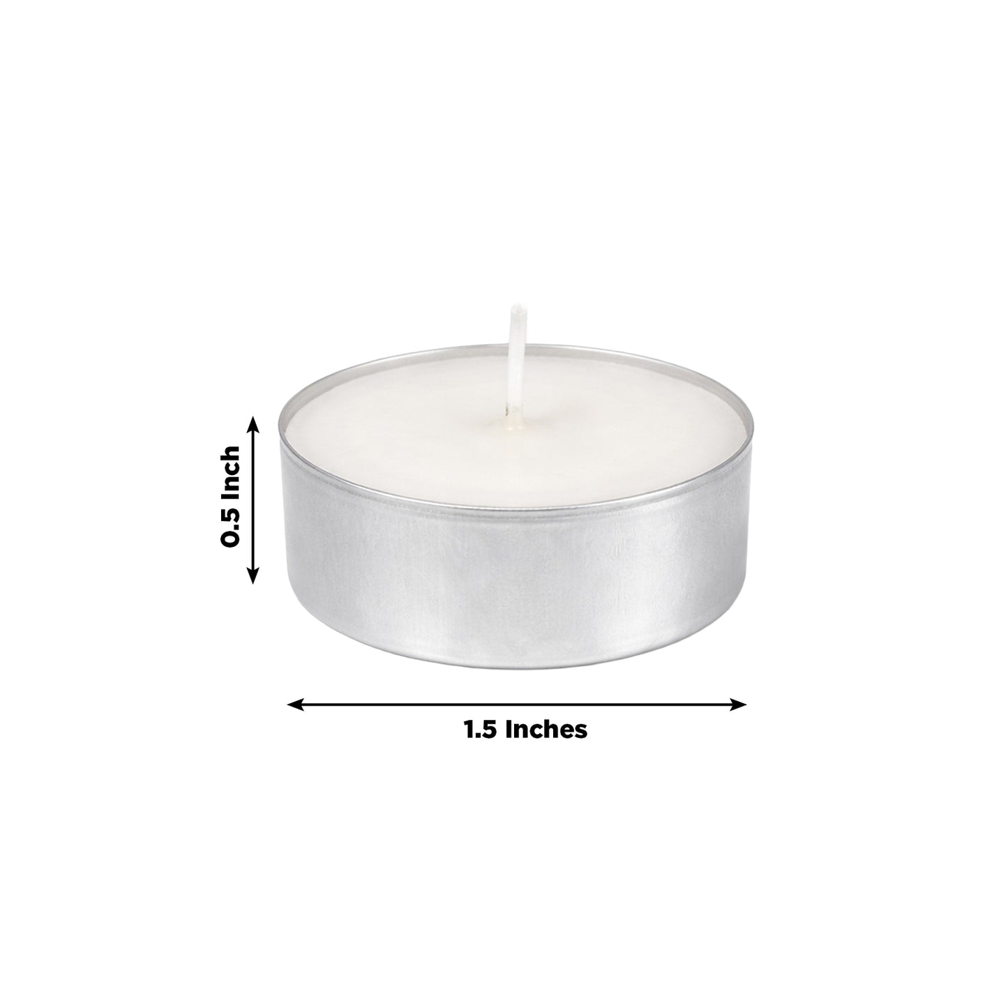 White tealight candle in a metal cup, unscented and clean burning.