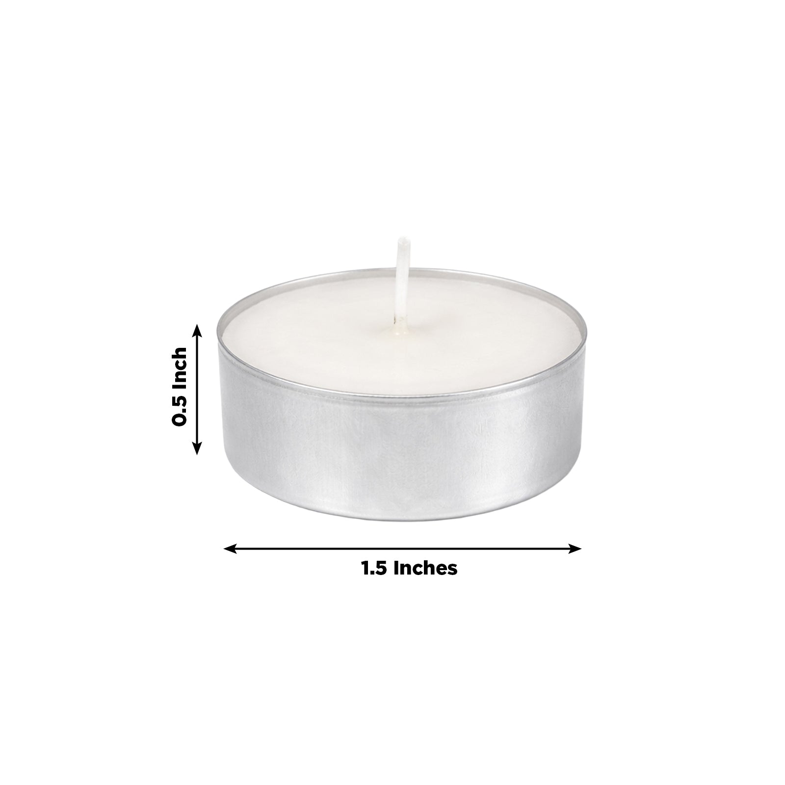 White tealight candle in a metal cup, unscented and clean burning.