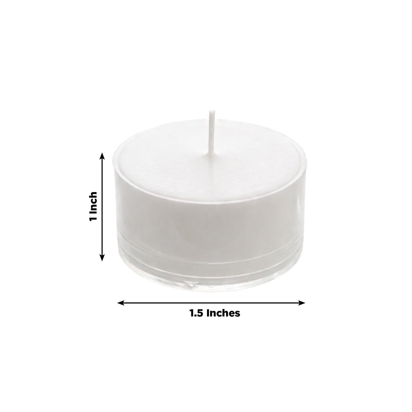 White tealight candle in clear cup, unscented, 7-hour burn time.