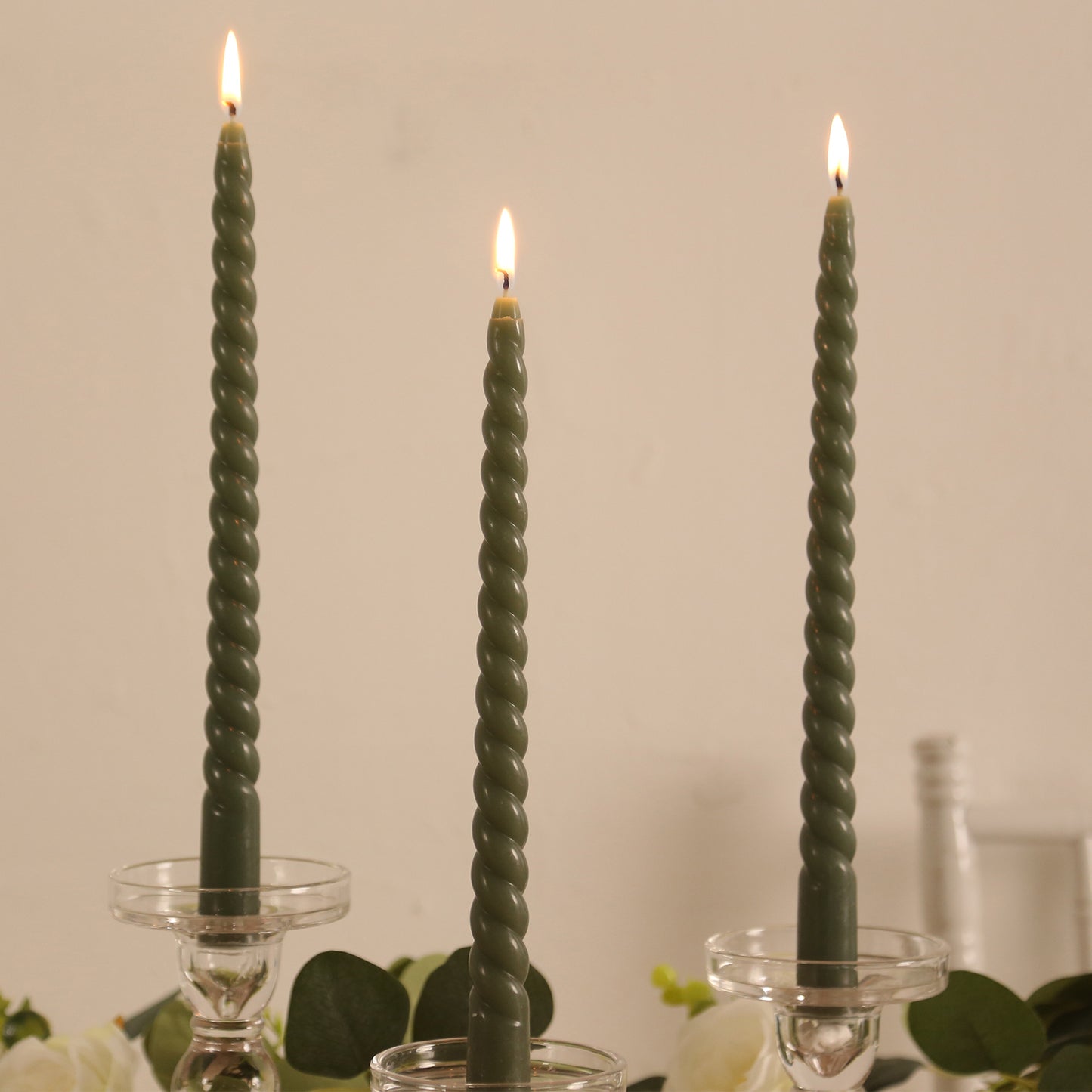 12 Pack 11" Dusty Sage Green Premium Unscented Spiral Wax Taper Candles, Long Burn Wick Dinner Candle Sticks