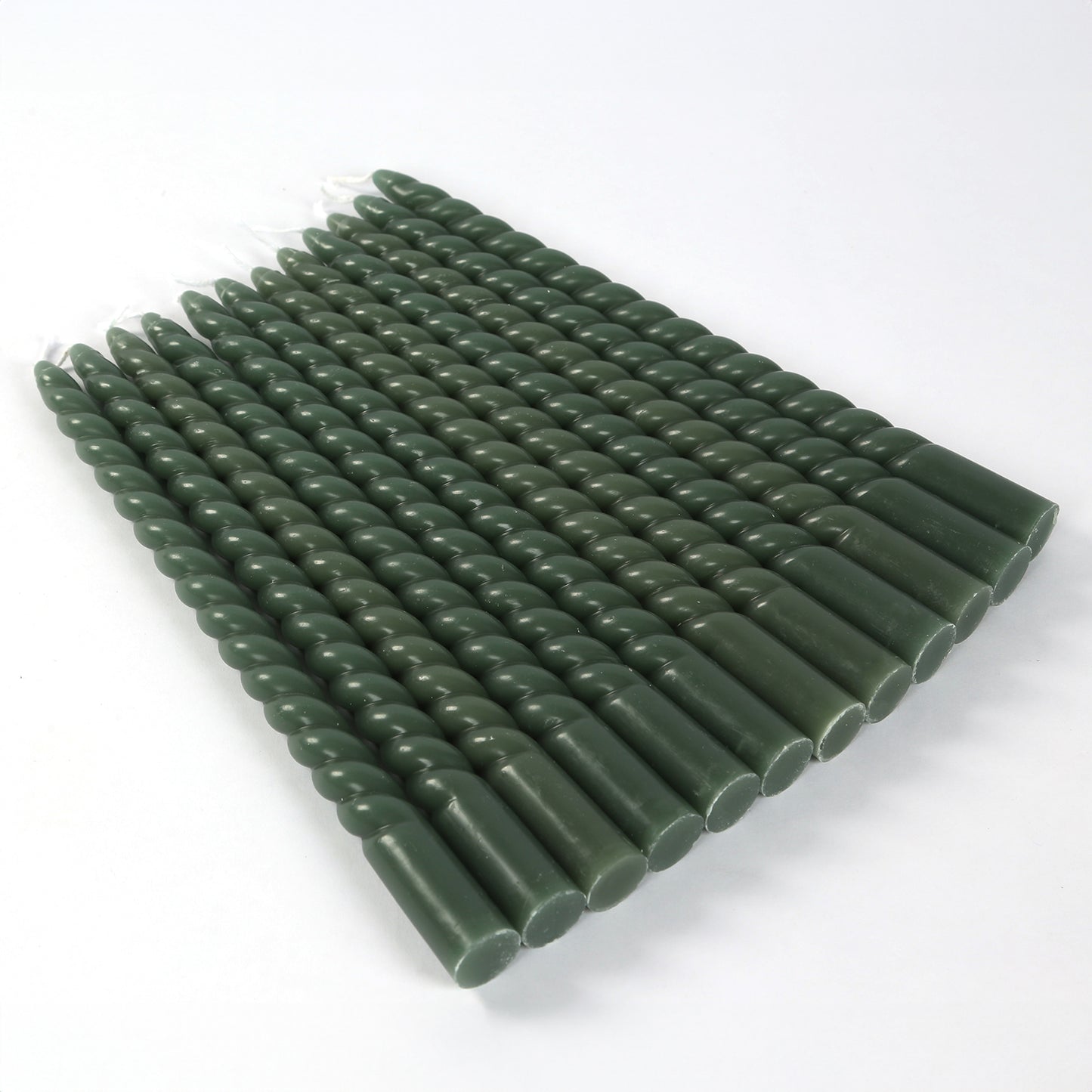 12 Pack 11" Dusty Sage Green Premium Unscented Spiral Wax Taper Candles, Long Burn Wick Dinner Candle Sticks