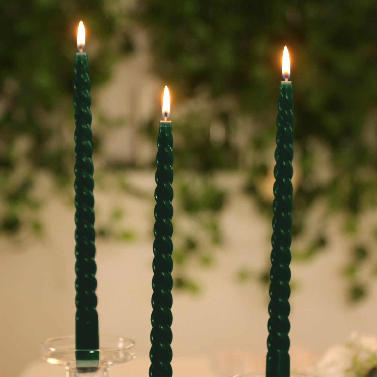 12 Pack 11" Hunter Emerald Green Premium Unscented Spiral Wax Taper Candles, Long Burn Wick Dinner Candle Sticks