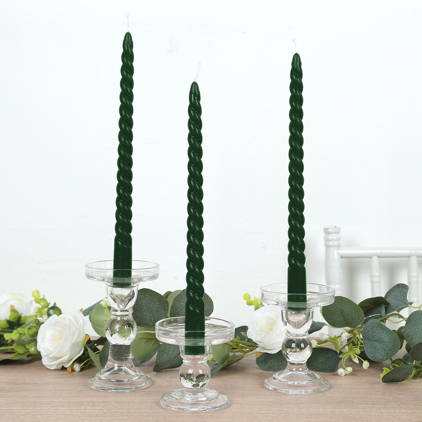 12 Pack 11" Hunter Emerald Green Premium Unscented Spiral Wax Taper Candles, Long Burn Wick Dinner Candle Sticks